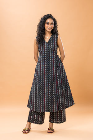 Pure Cotton Angrakha kurta pant set black