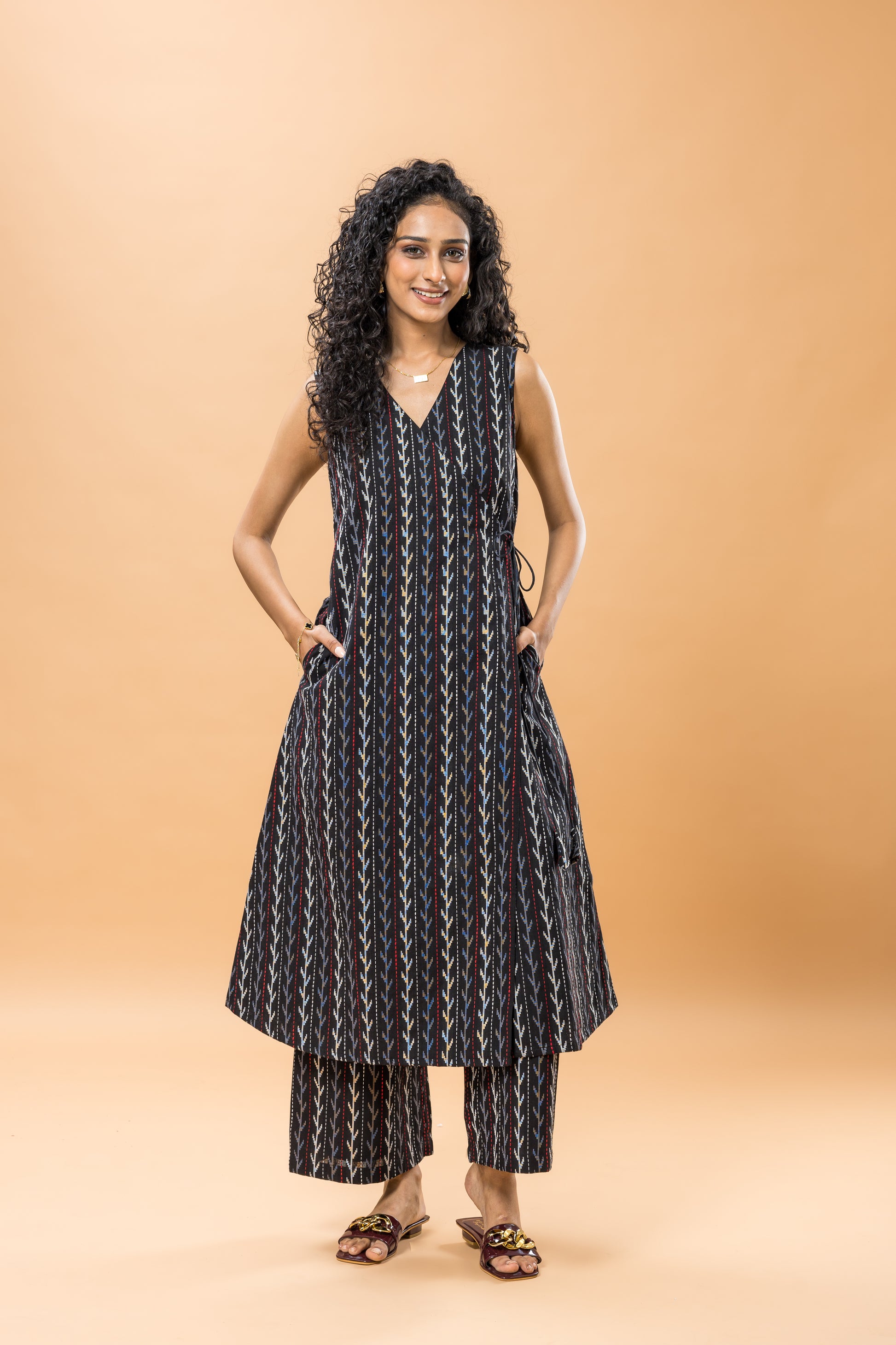 Pure Cotton Angrakha kurta pant set black