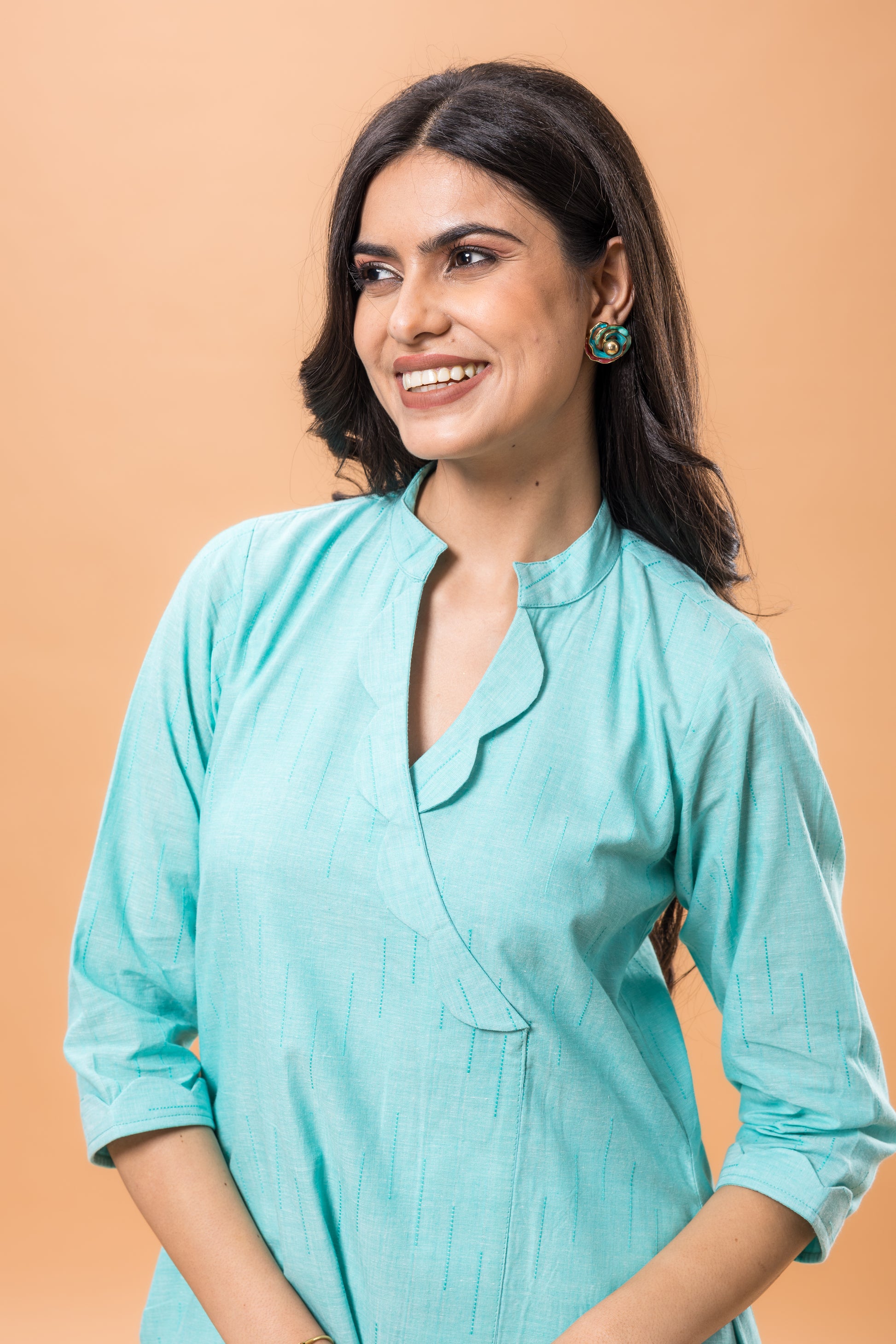 Pure Cotton Aqua blue A-line kurta pant set