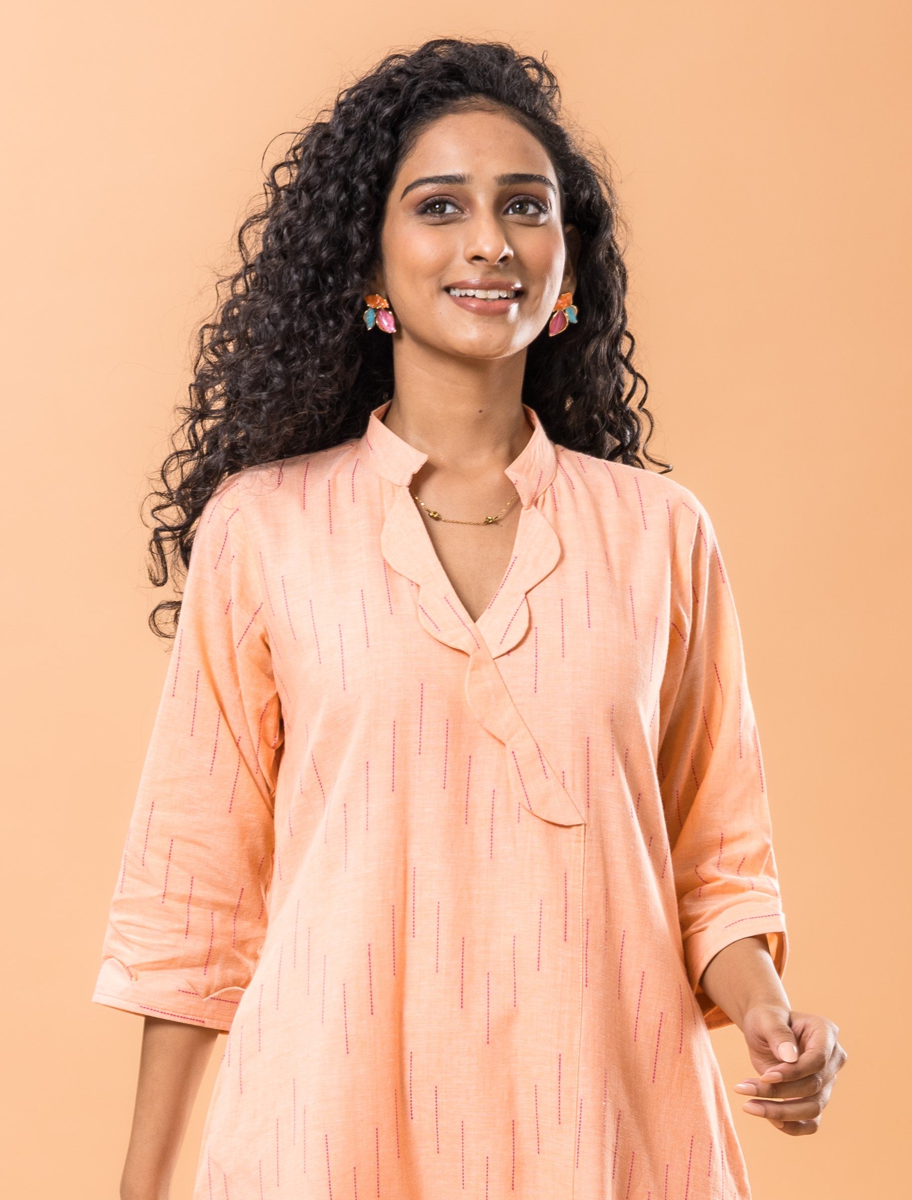 Pure Cotton Peach A line kurta pant set