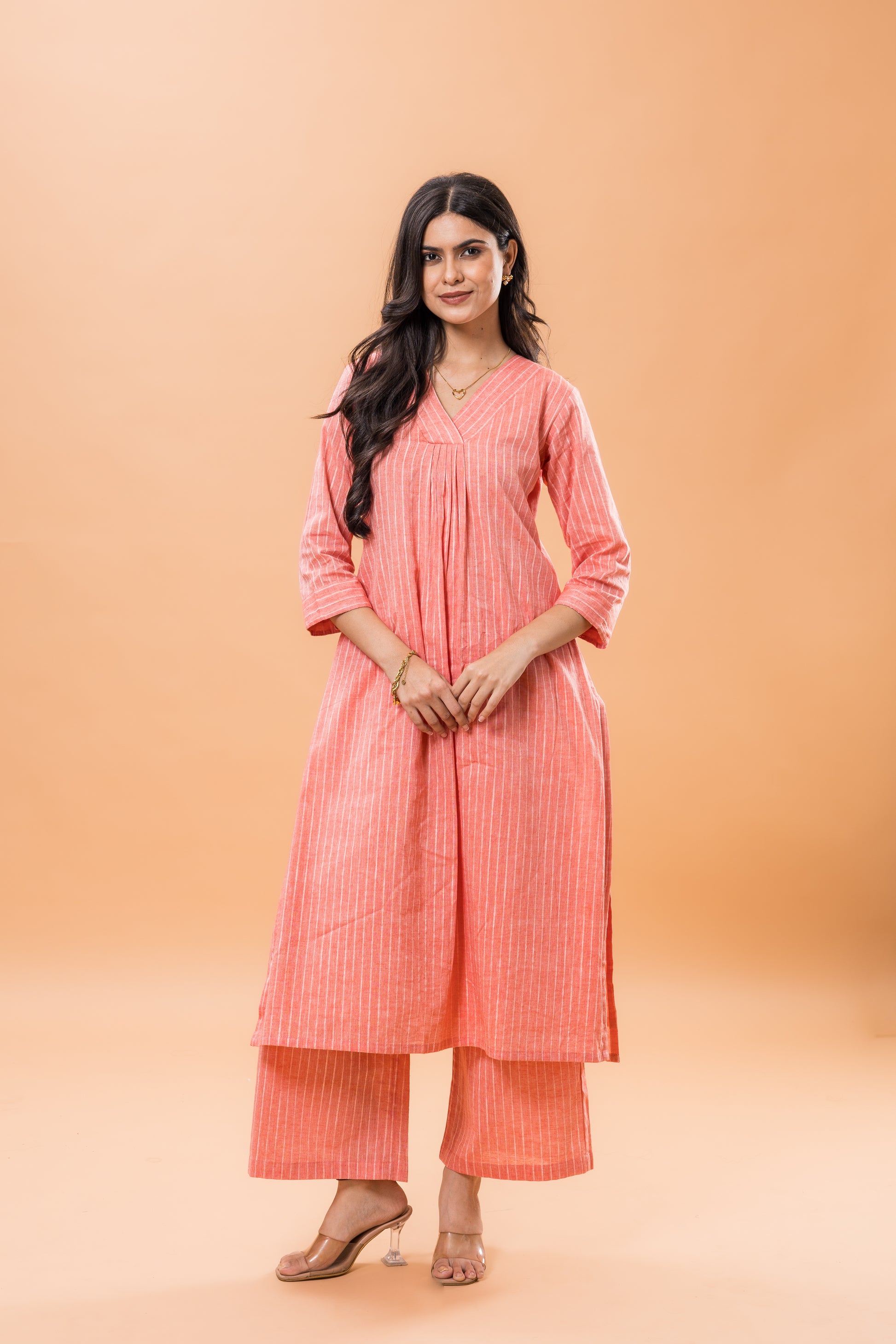 Pure Cotton Pink striped kurta pant