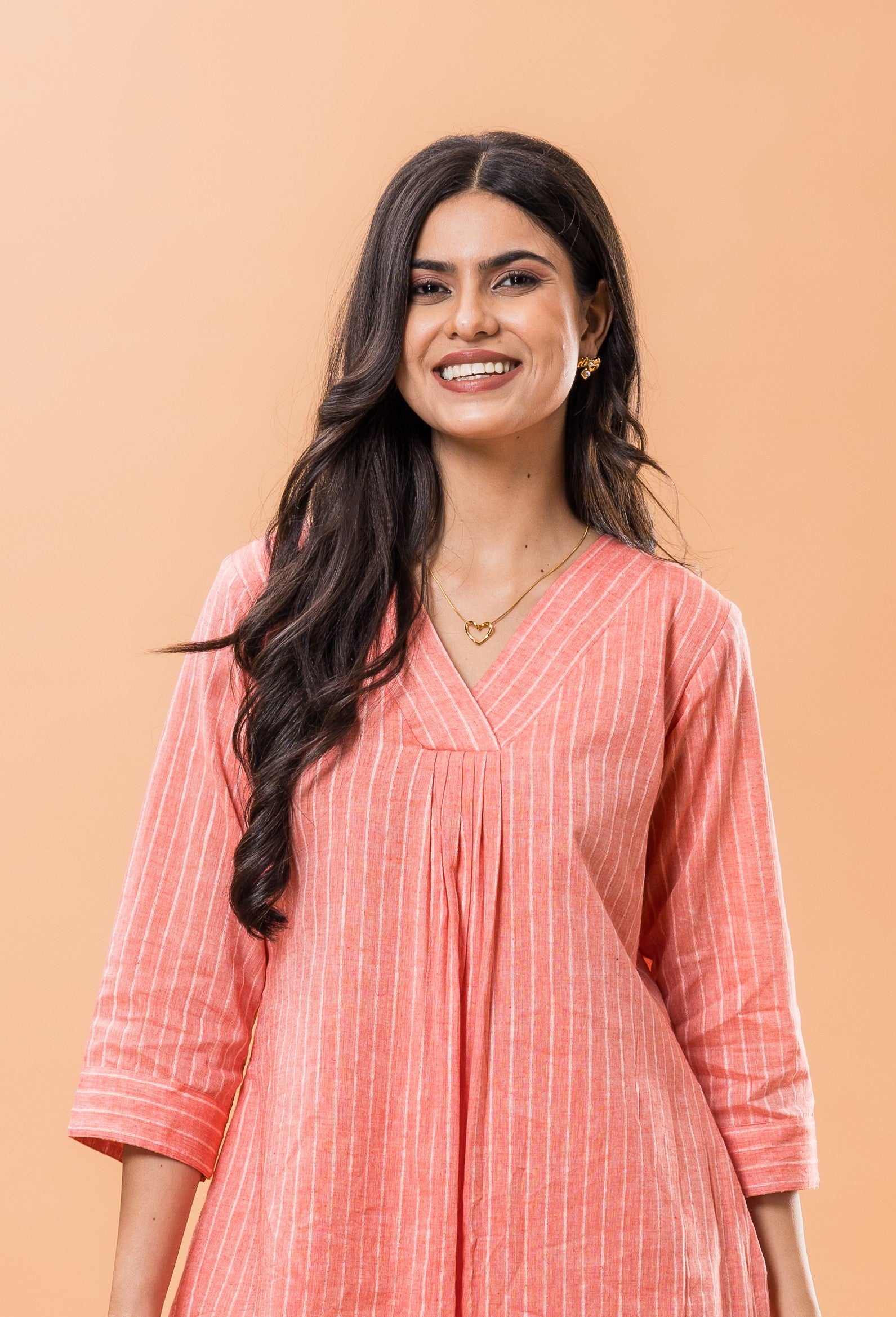 Pure Cotton Pink striped kurta pant