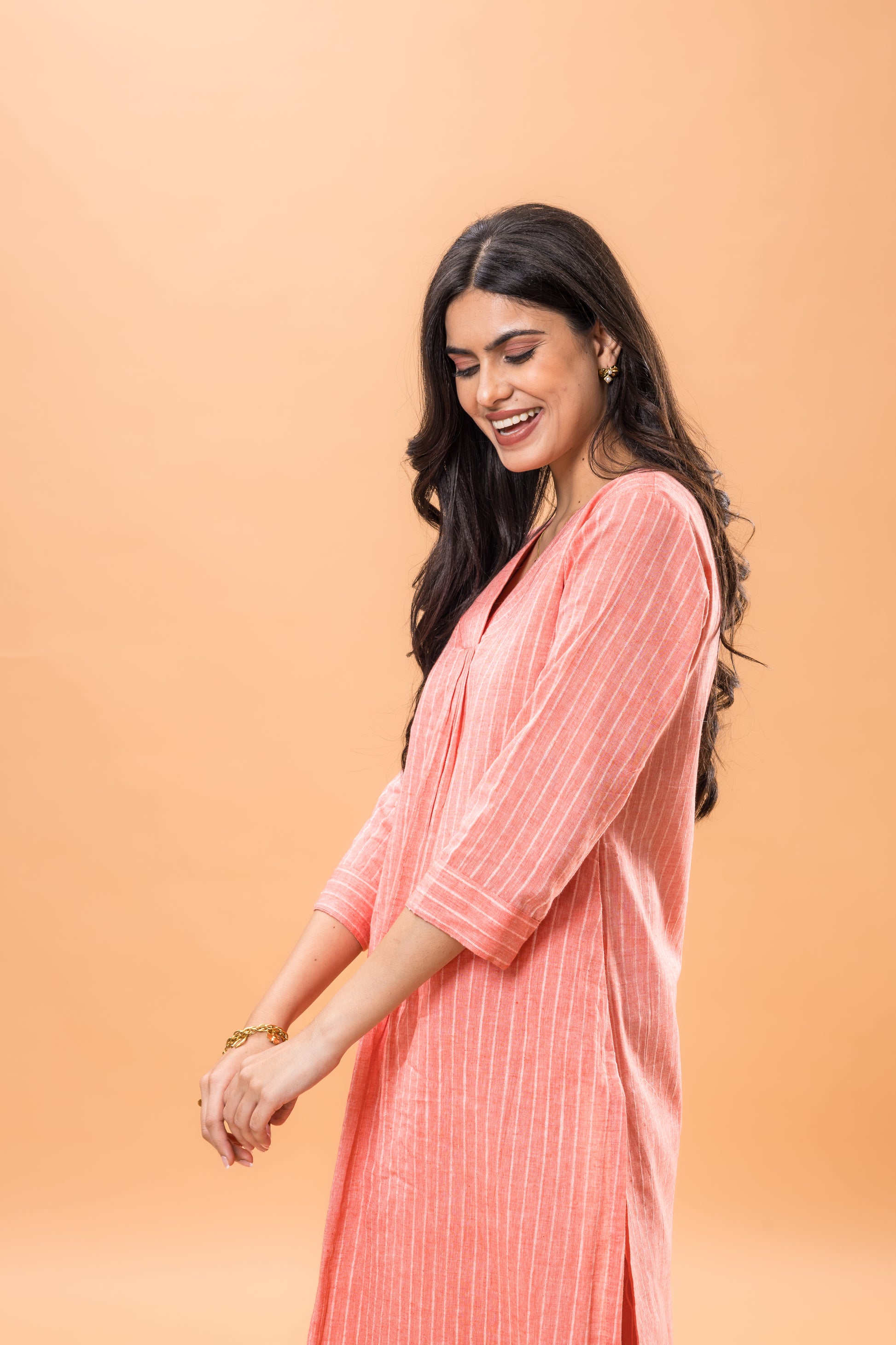 Pure Cotton Pink striped kurta pant