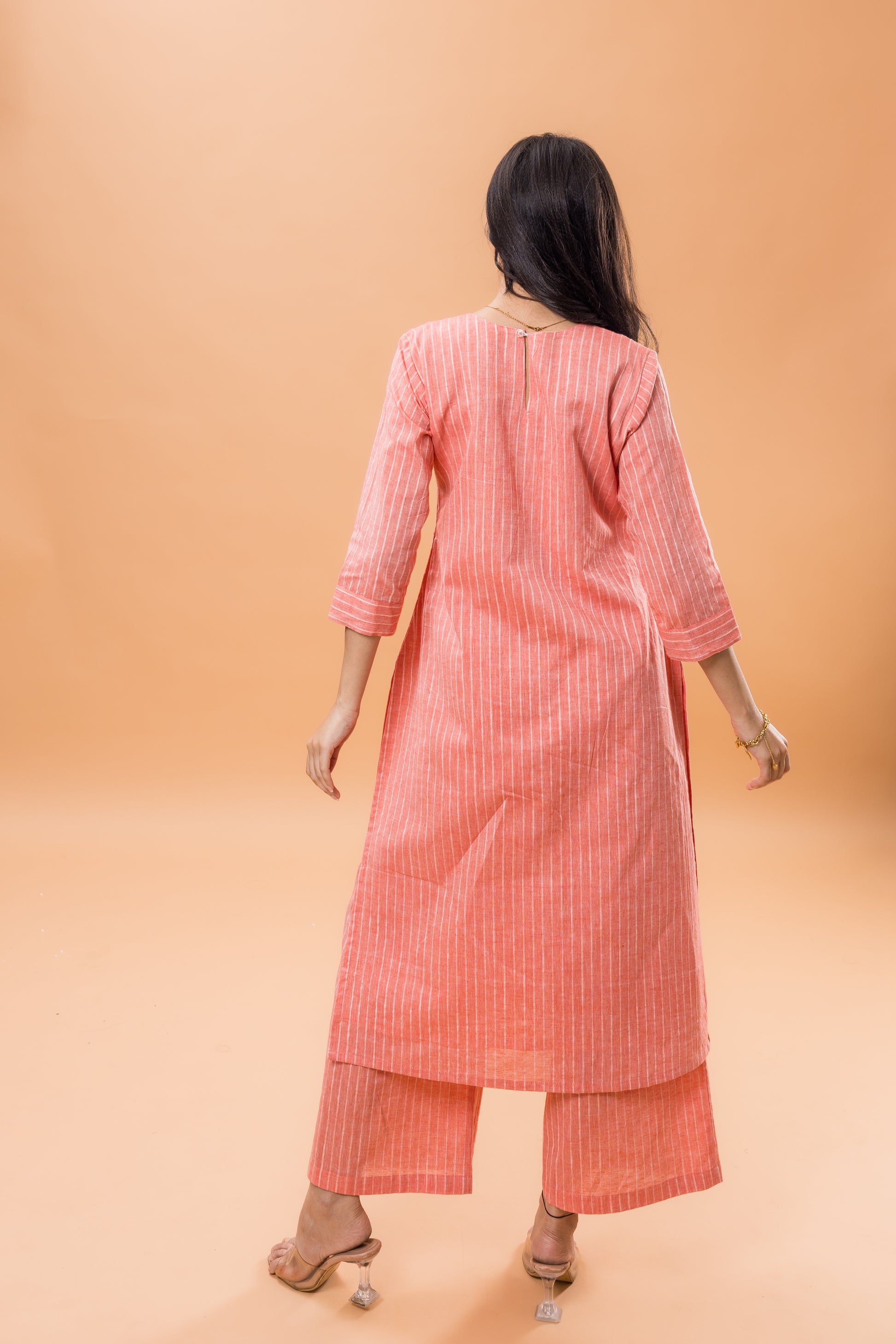 Pure Cotton Pink striped kurta pant