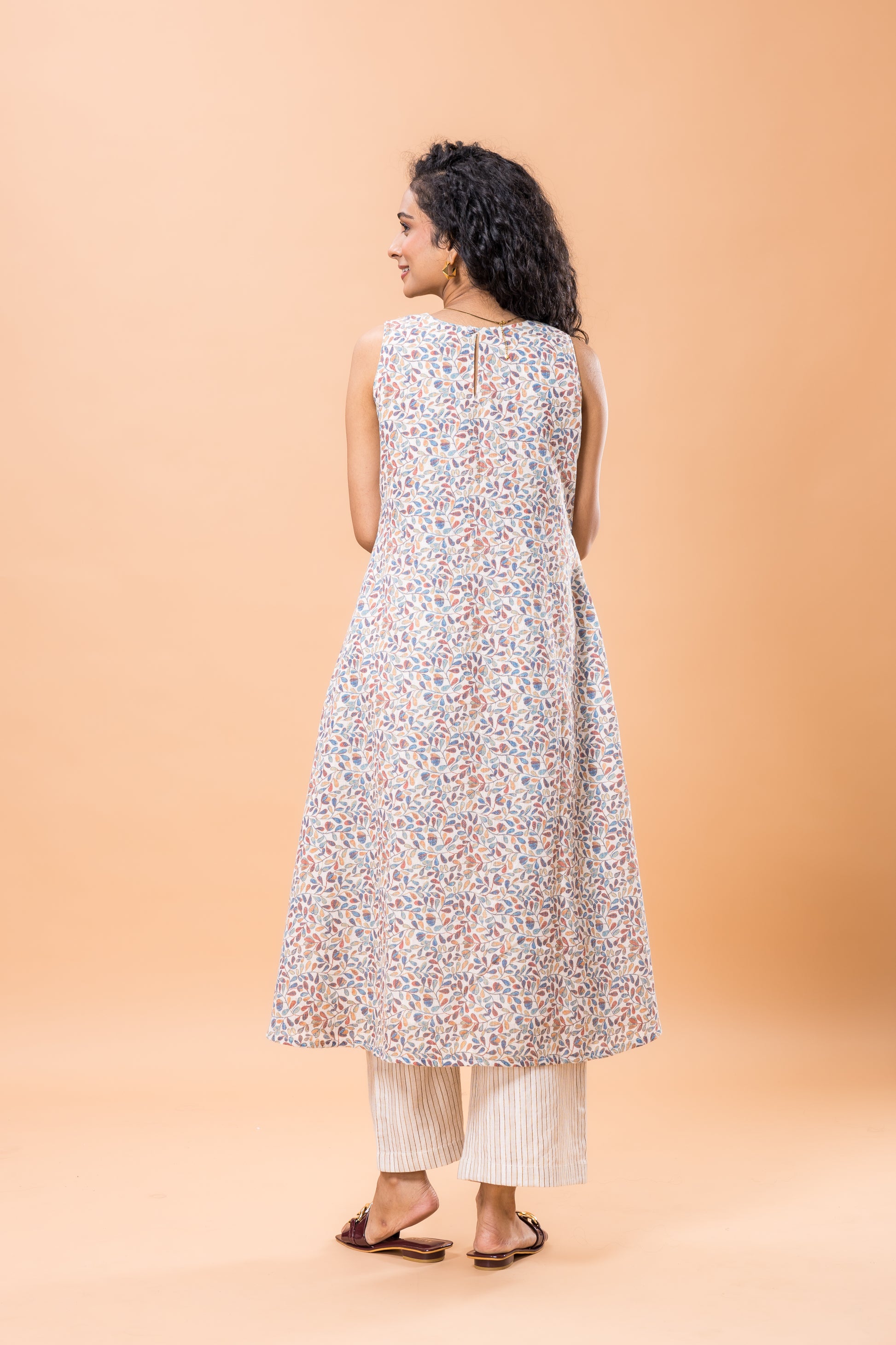 Linen Multicolor abstract print kurta pant set