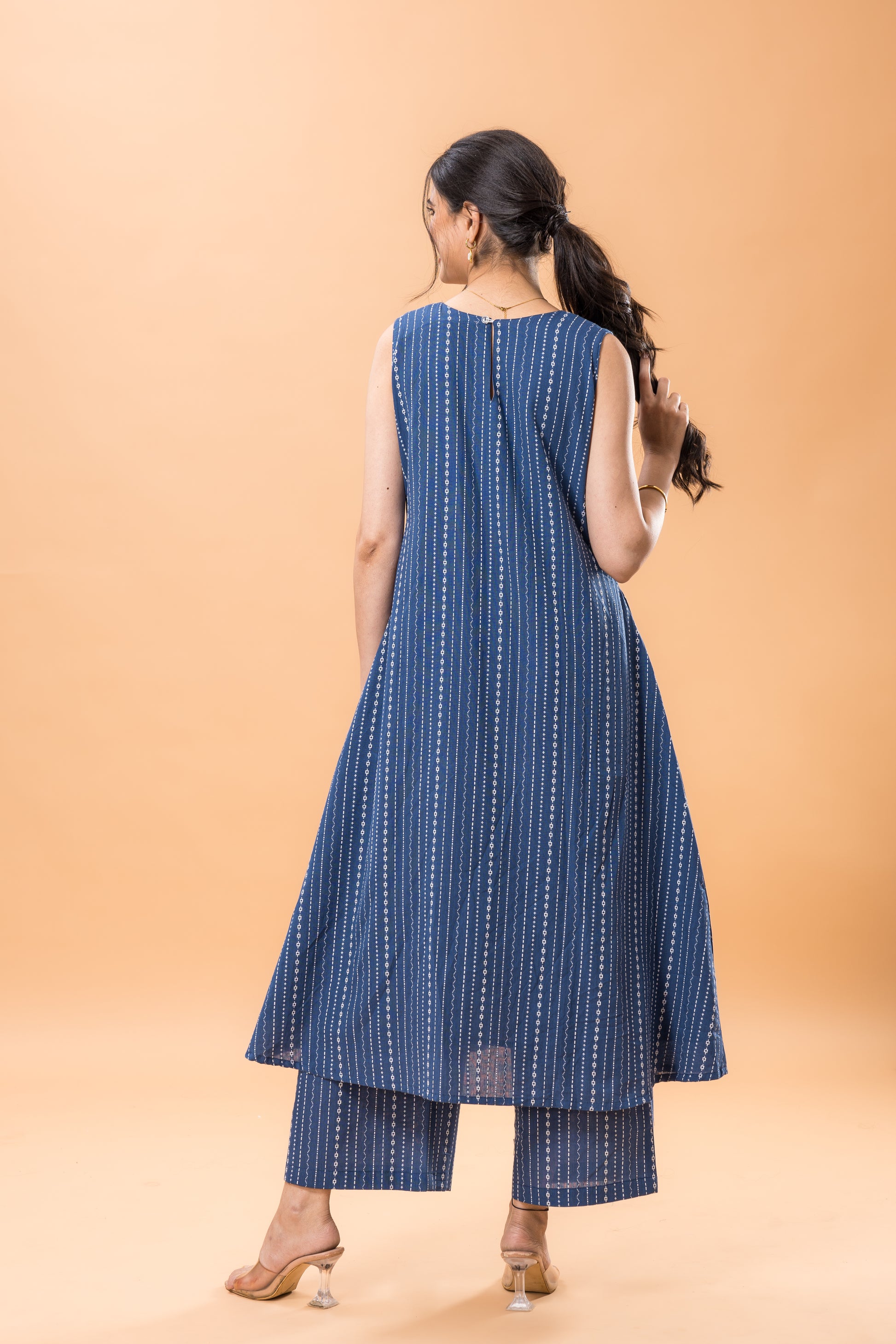 Pure Cotton Embroidered Indigo Kurta Pant Set