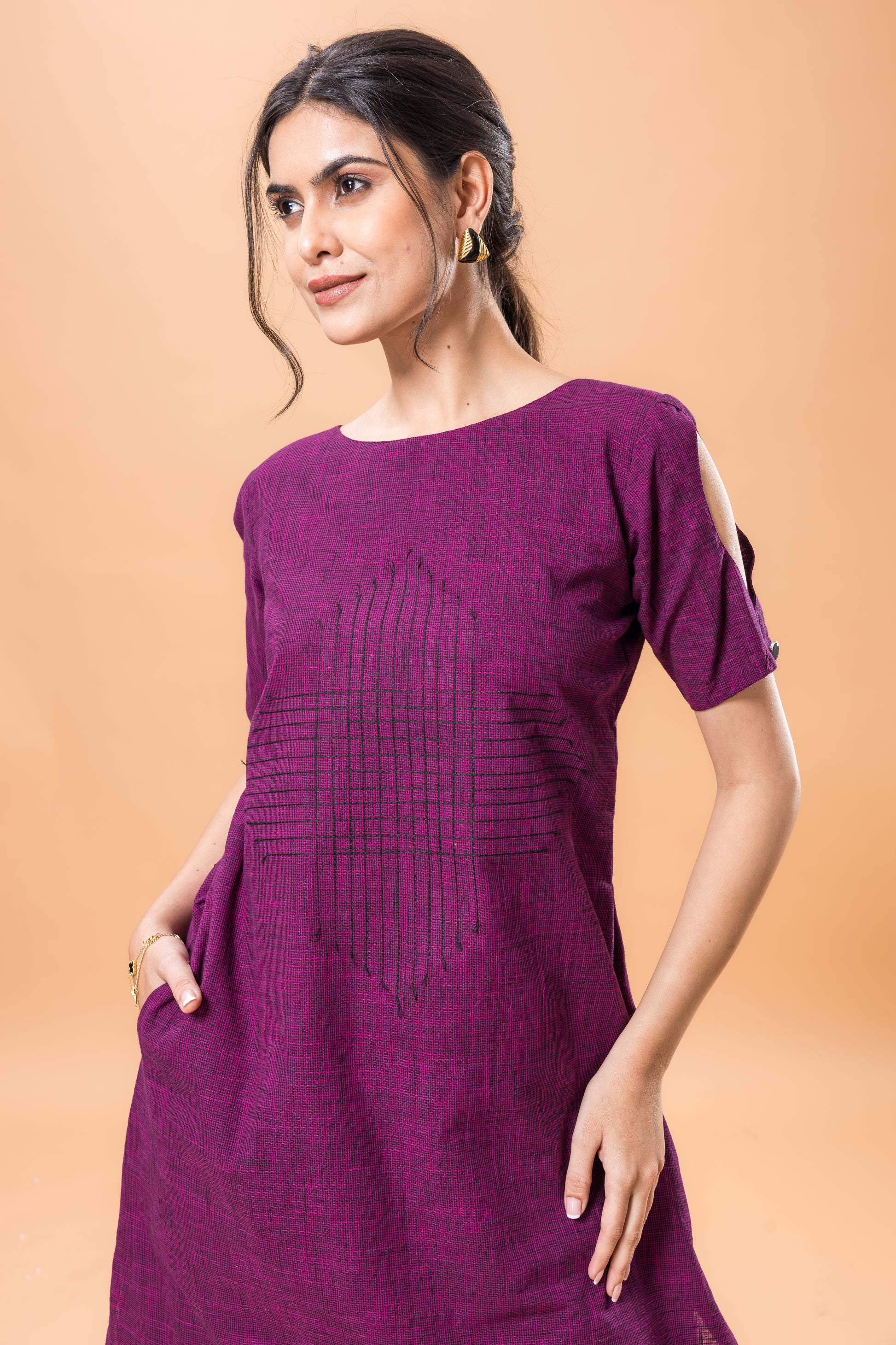 Pure Cotton Purple embroidered kurta pant set