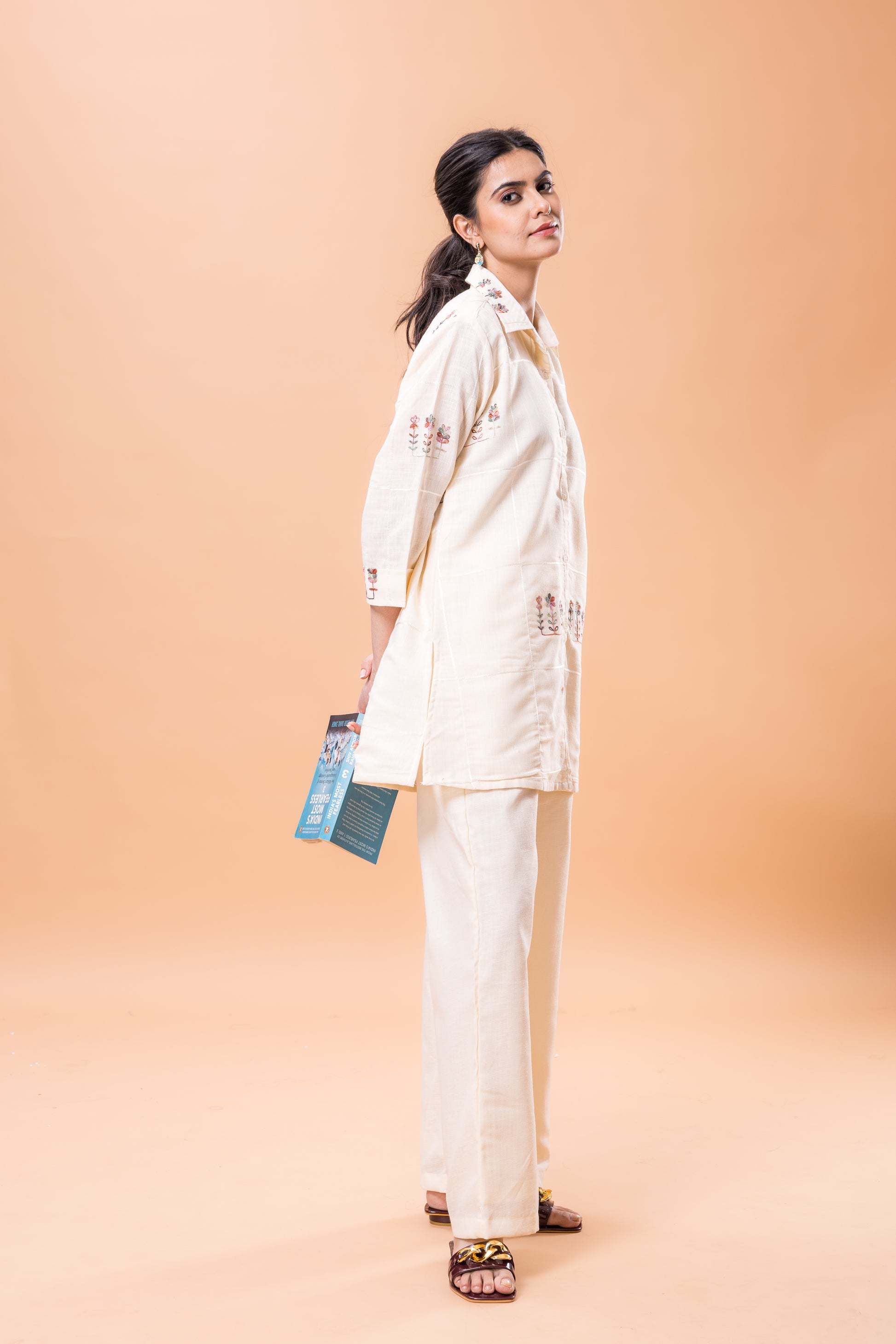 Linen Champagne Pink Embroidered Co-ord Set