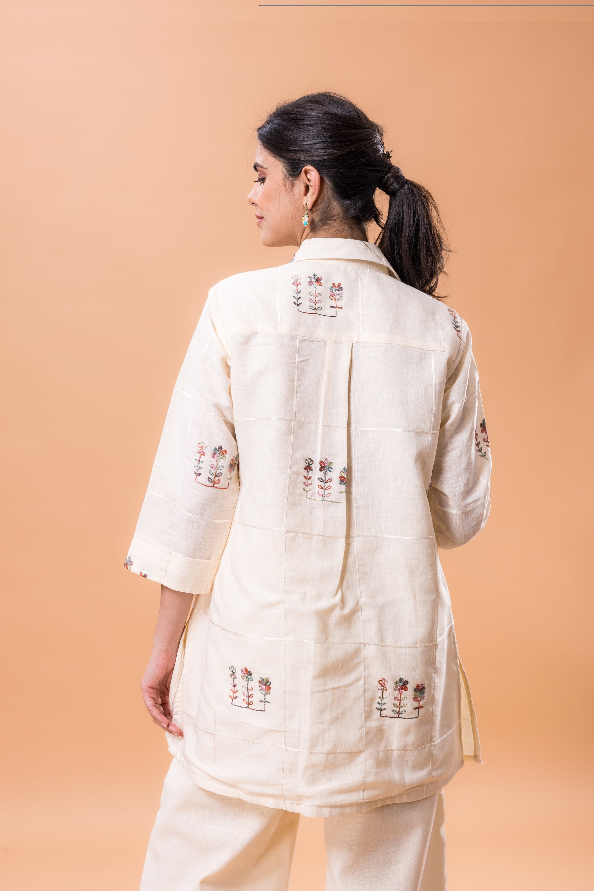 Linen Champagne Pink Embroidered Co-ord Set