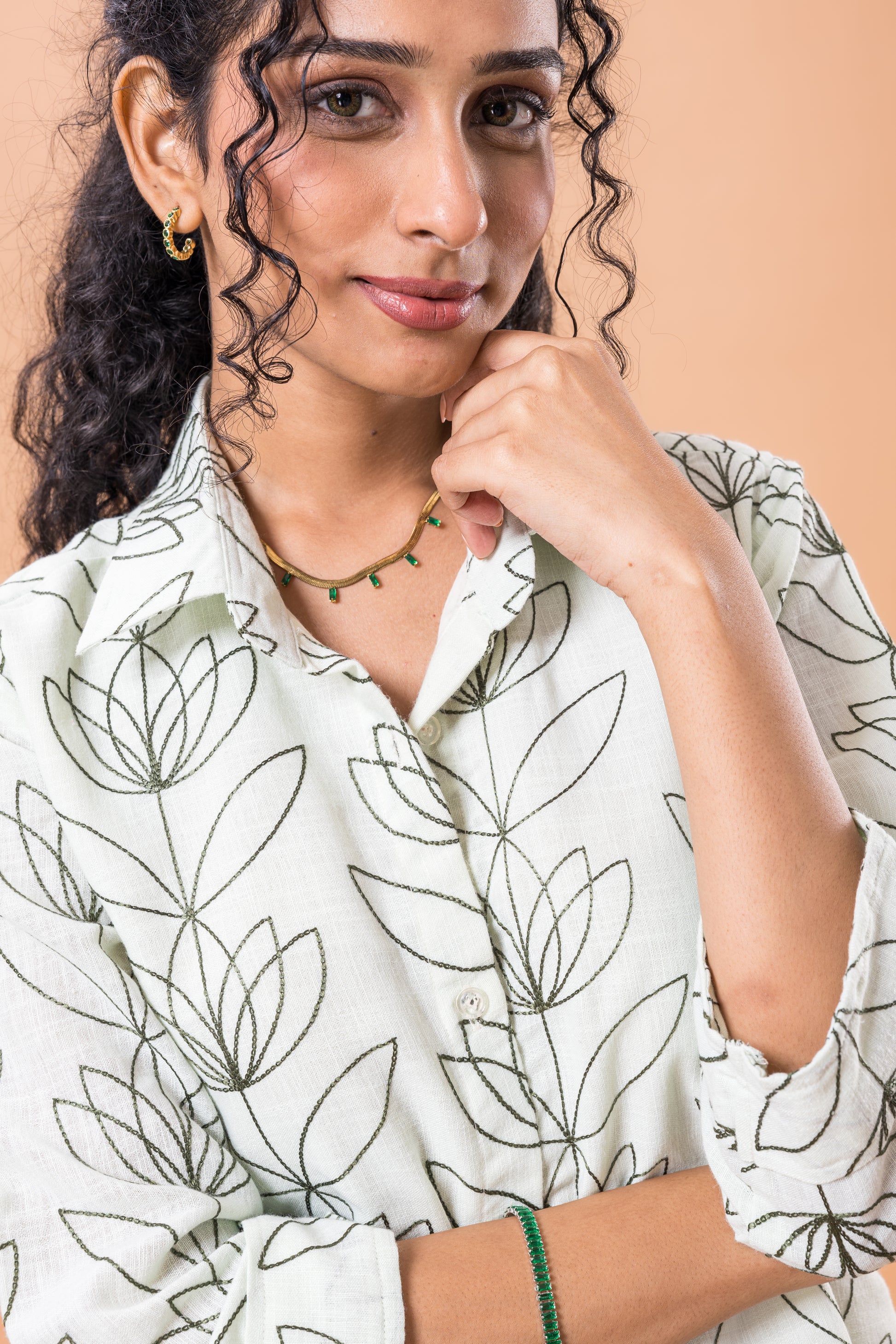 Linen Pistachio Green Embroidered Co-ord Set