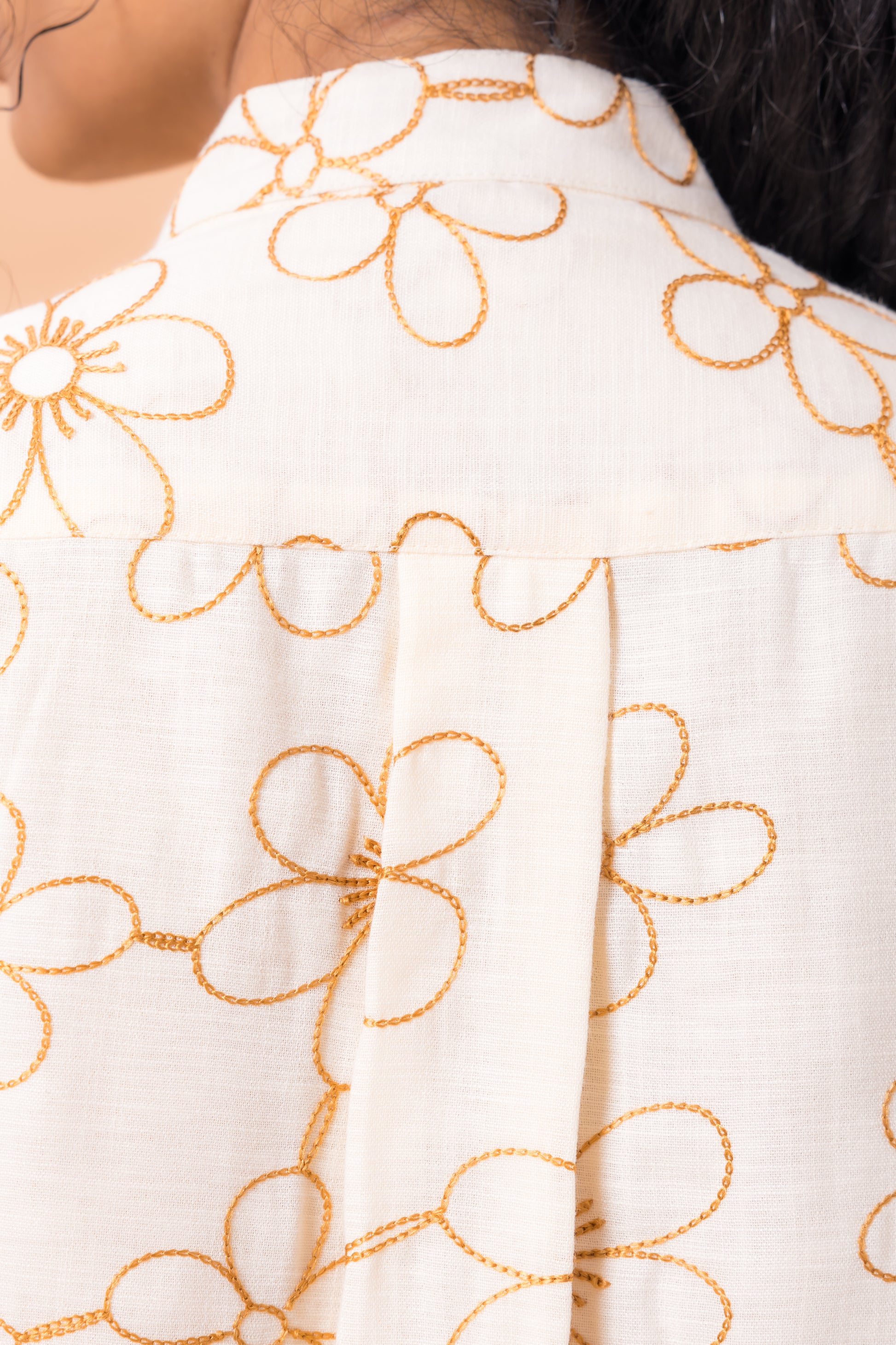 Linen Salmon Pink Embroidered Co-ord Set