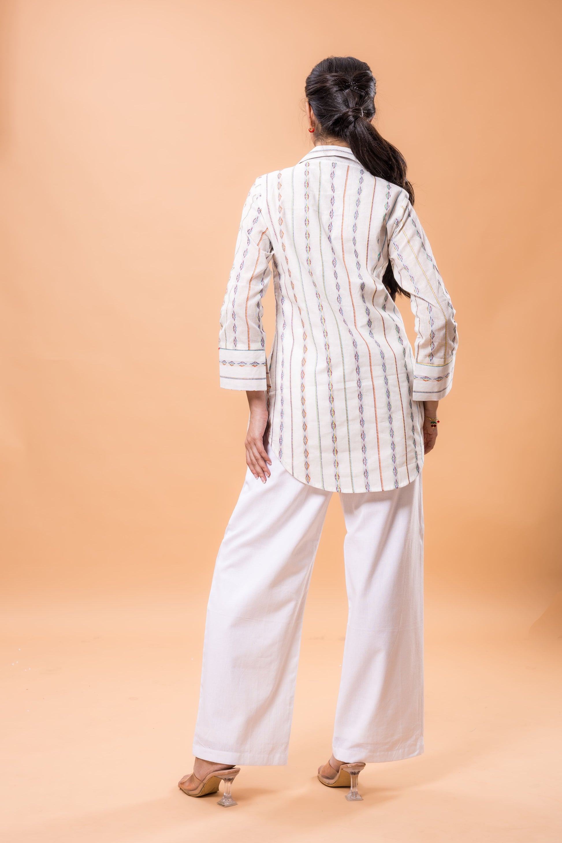 Pure Cotton White Multicolor design co-ord set