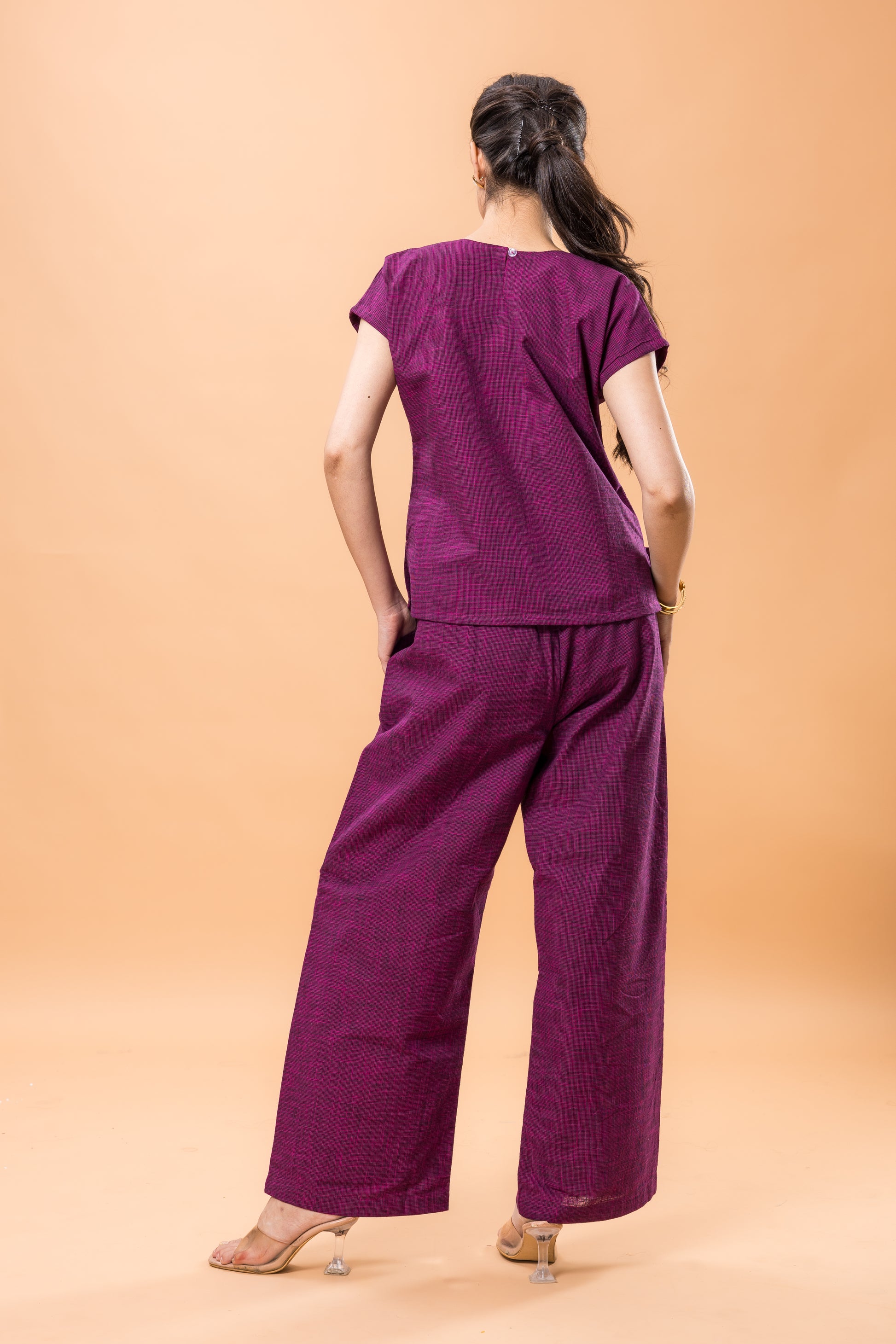 Pure Cotton Purple Embroidered Co-ord Set
