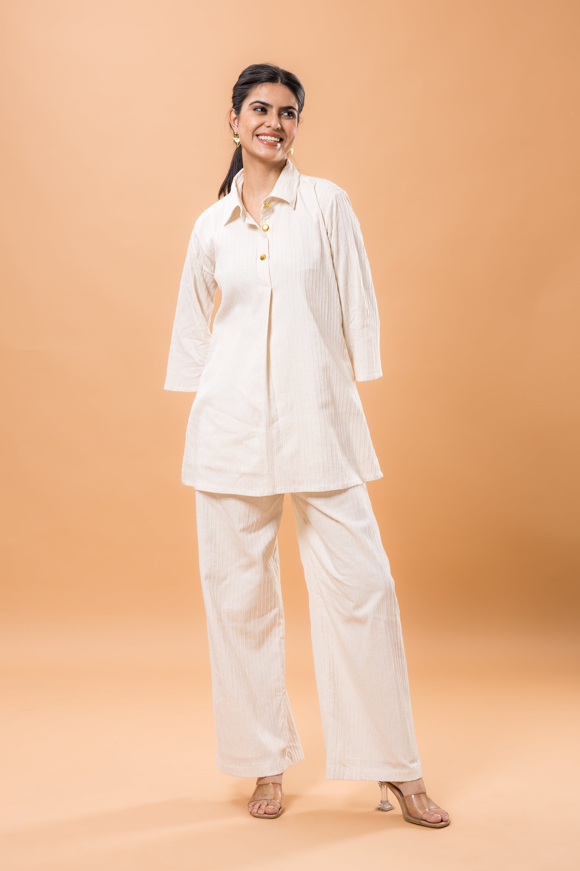 Linen Textured White Co-ord Set