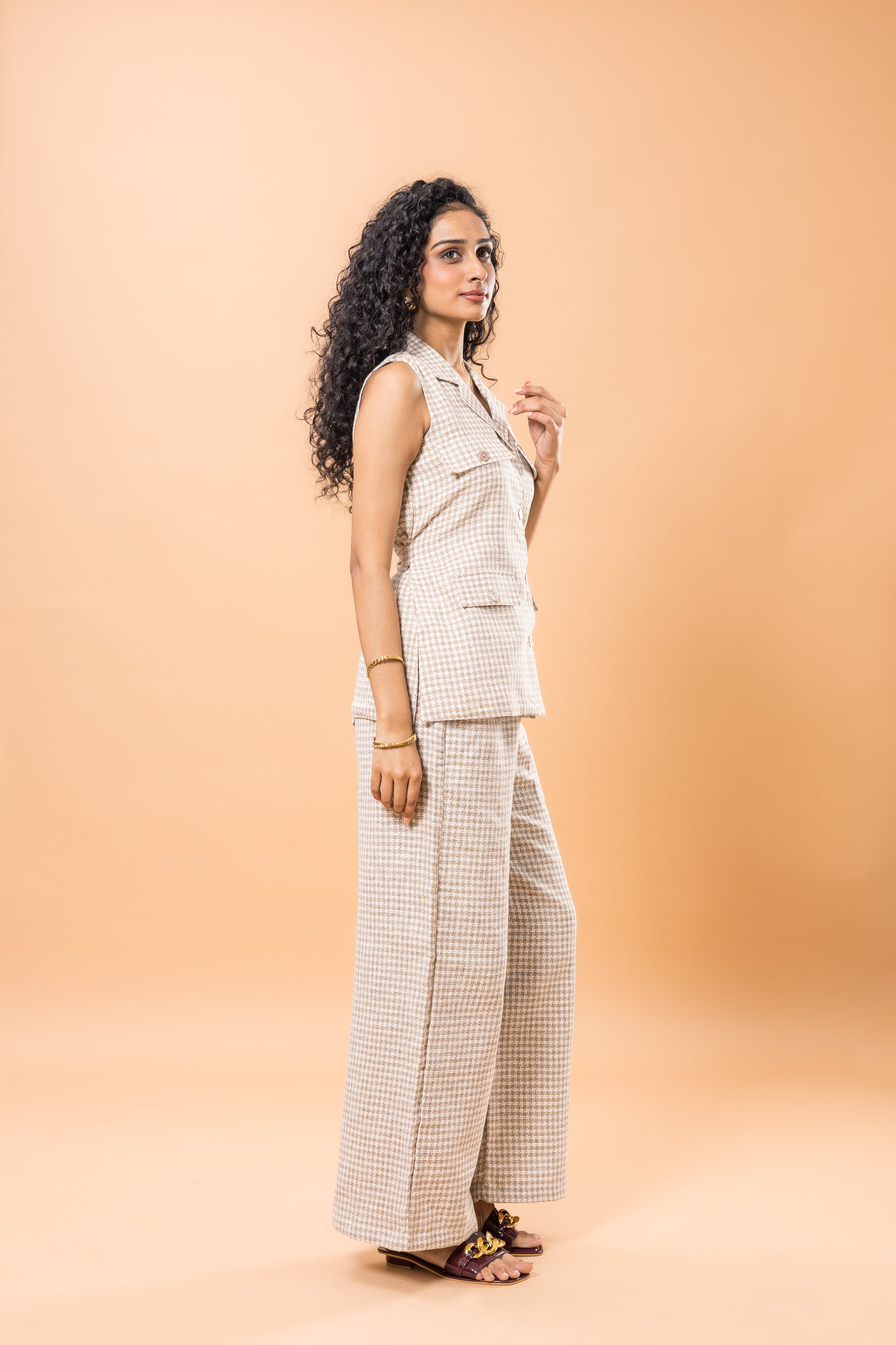 Linen Beige Checkered Co-ord Set