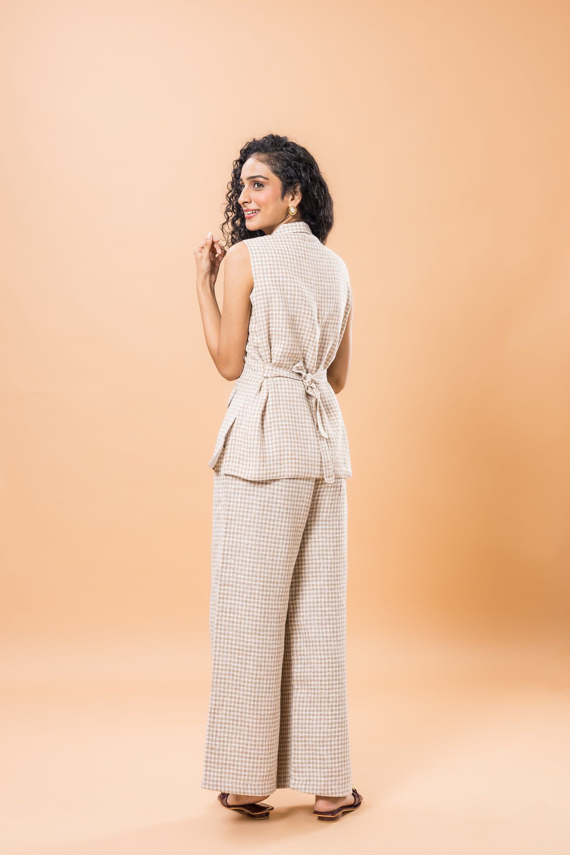 Linen Beige Checkered Co-ord Set