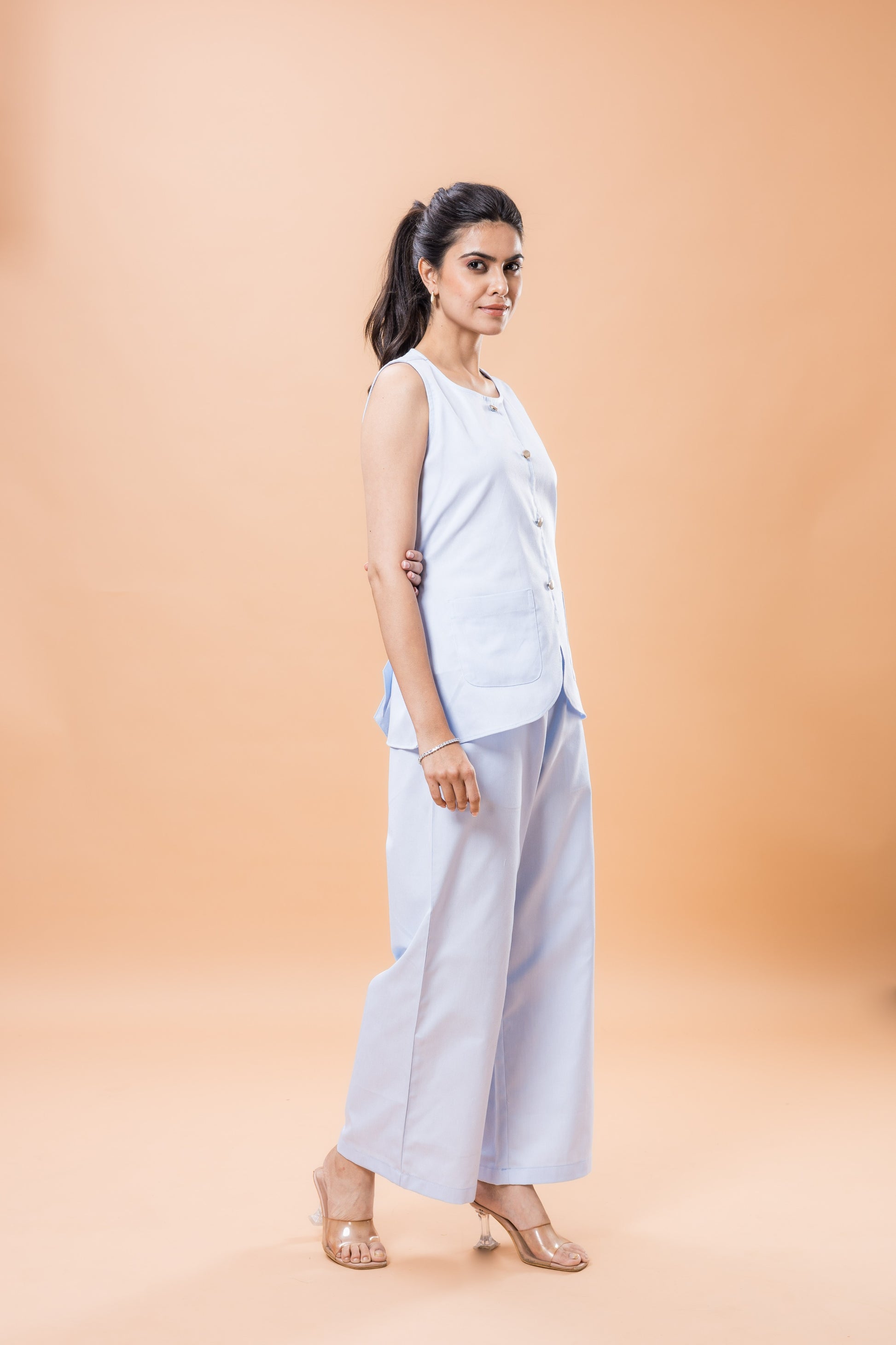 Cotton Denim Blue Sleeveless co-ord Set