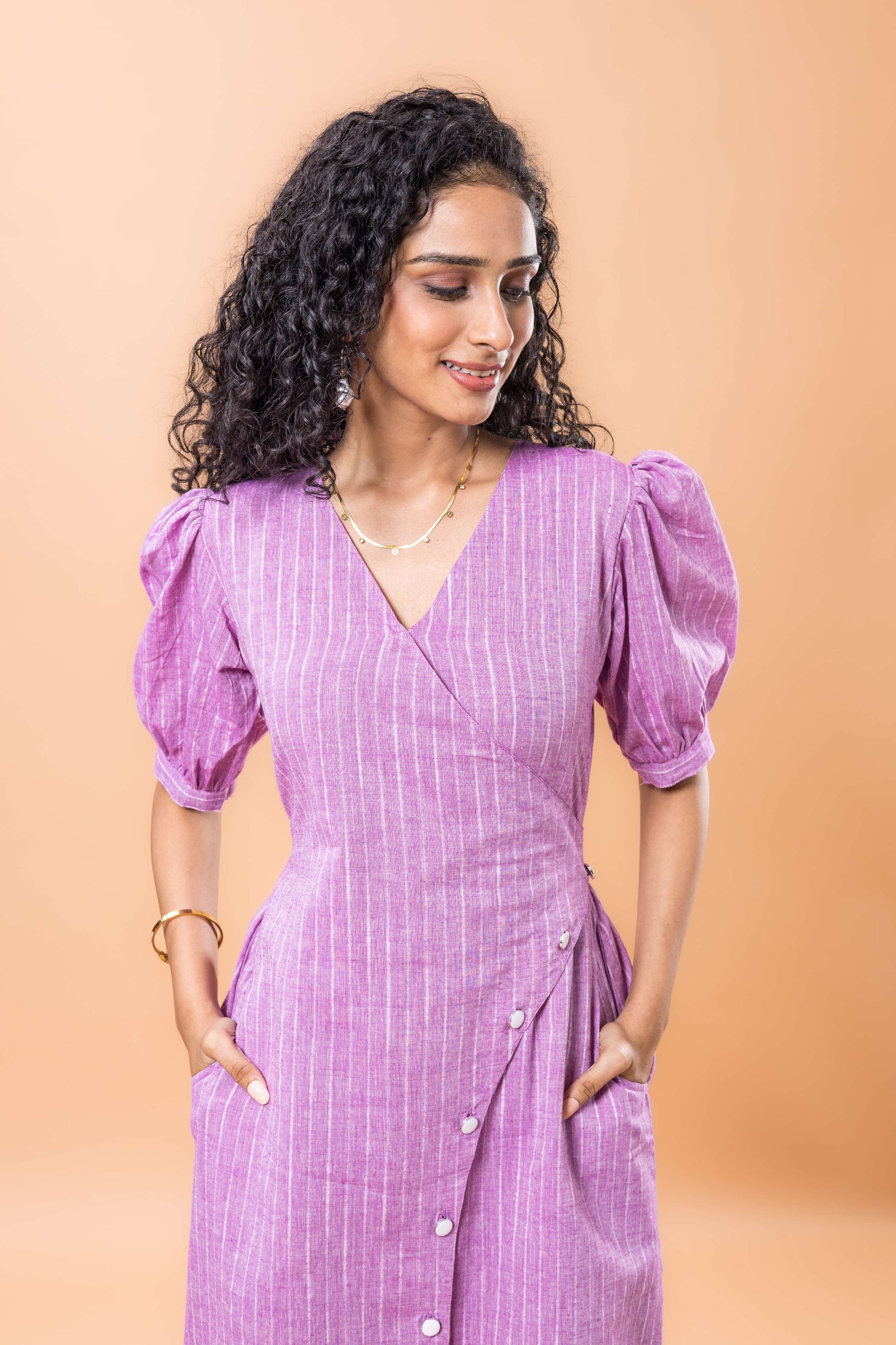 Pure Cotton Purple Striped dress