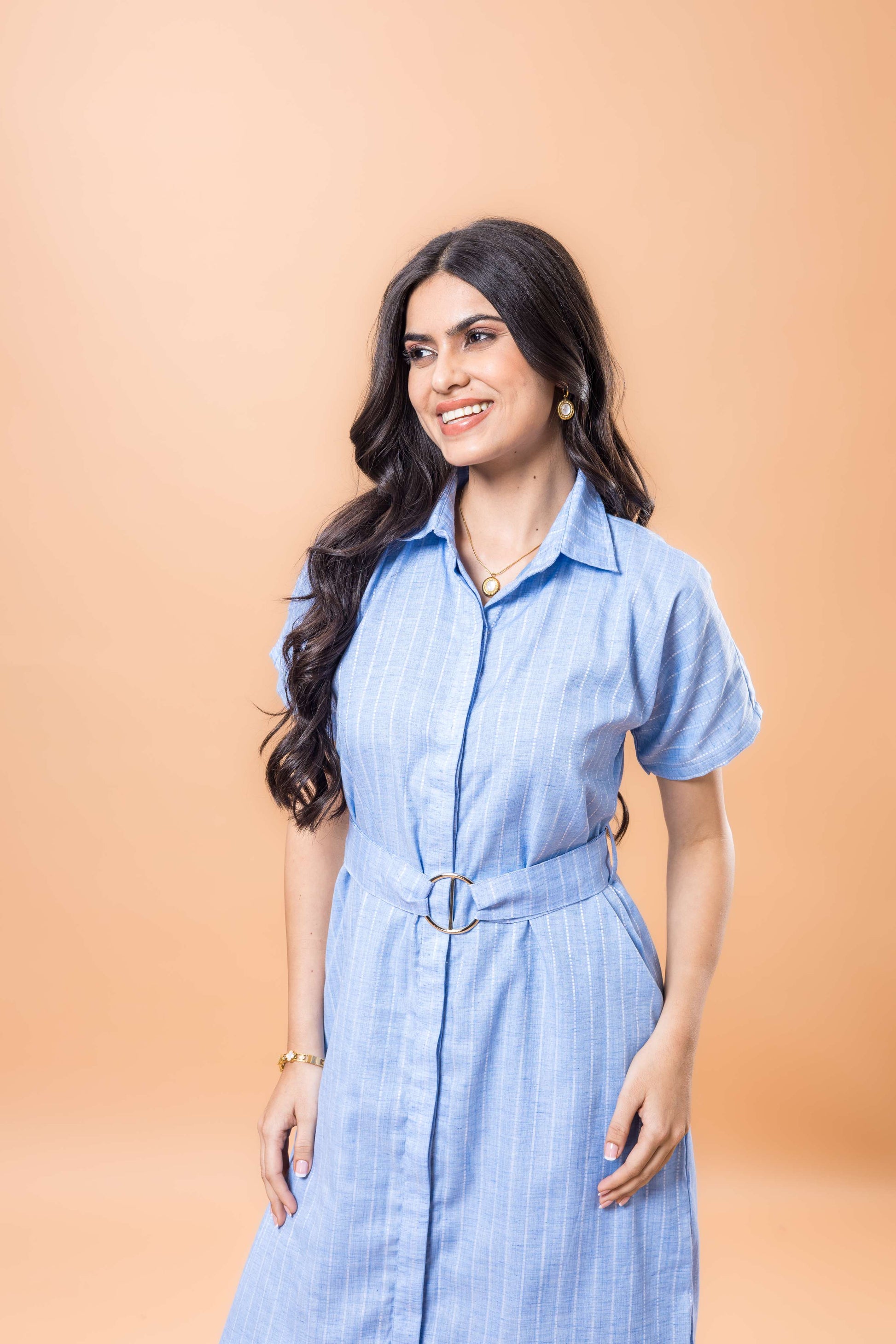 Linen Striped blue dress