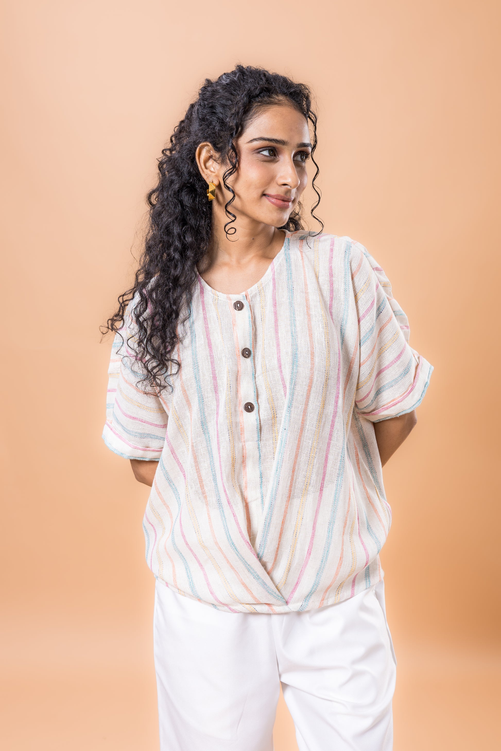 Linen Color flow striped top
