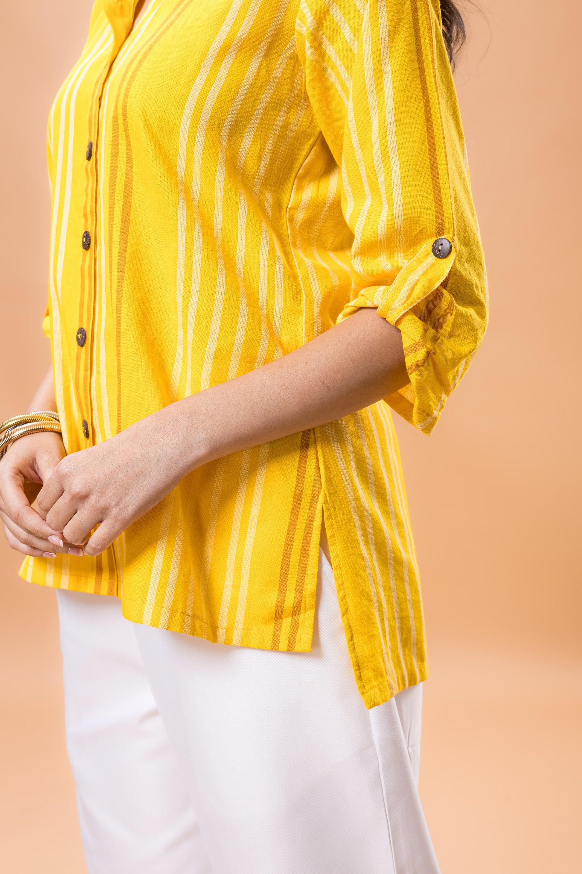 Pure Cotton Mustard yellow striped top