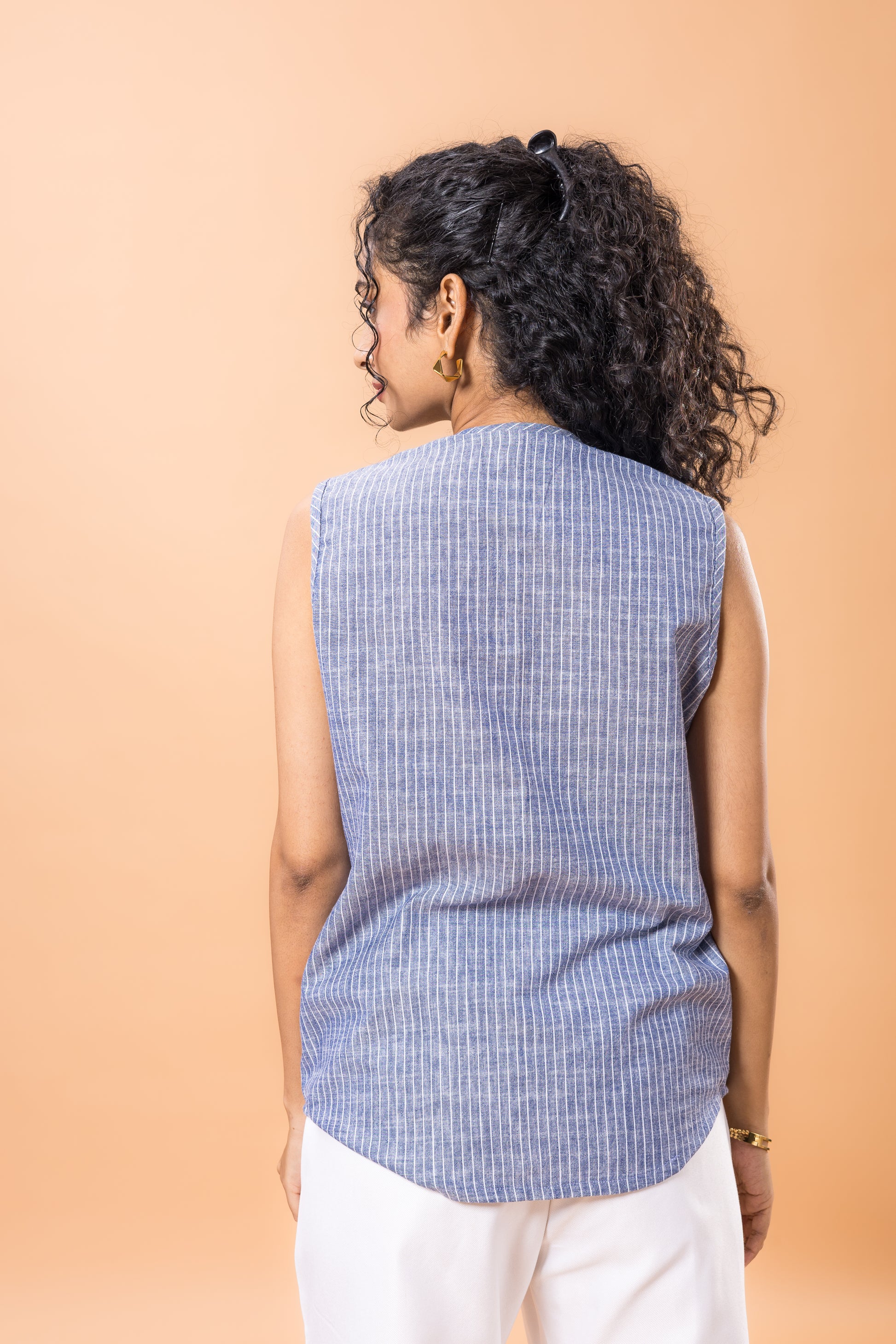 Linen Ink blue striped top