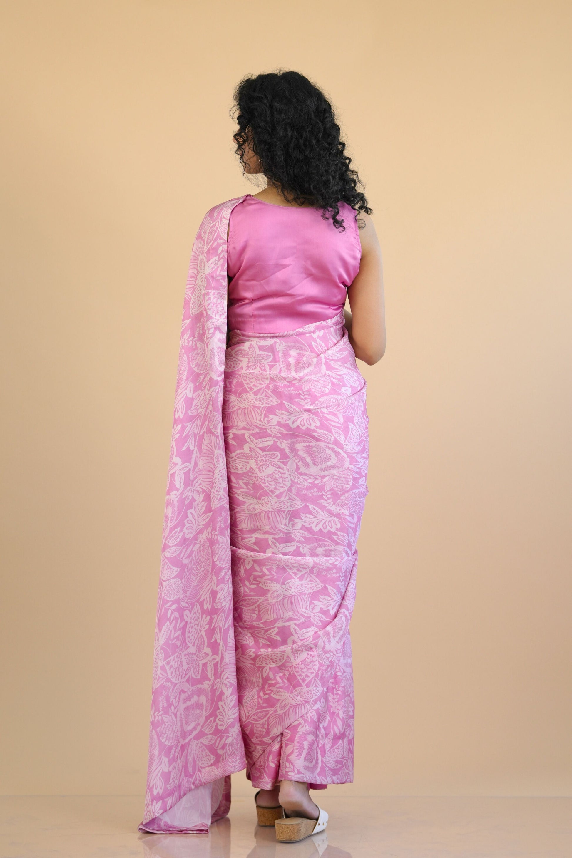 Pink Ready to Wear Satin Georgette saree with Pre-Stitched Blouse