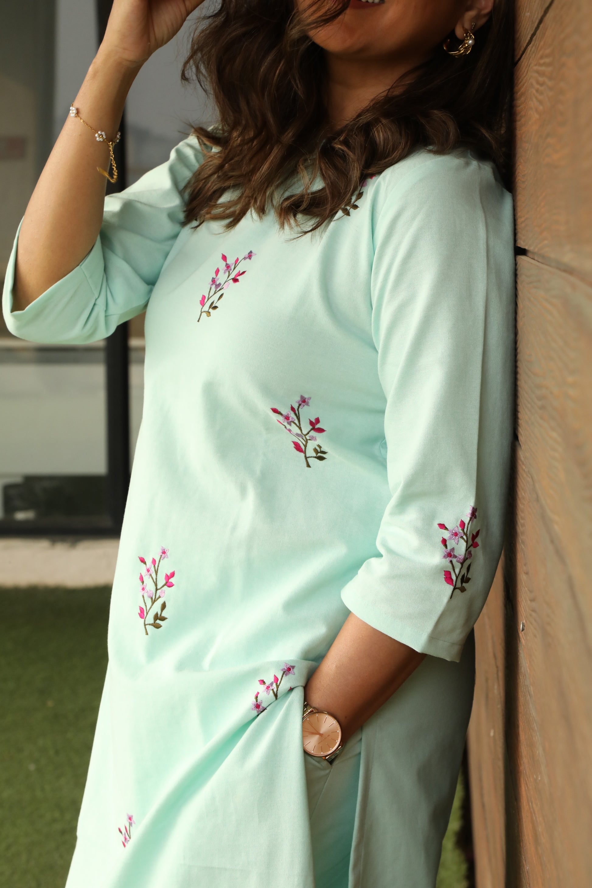 Mint Embroidery Kurta Set
