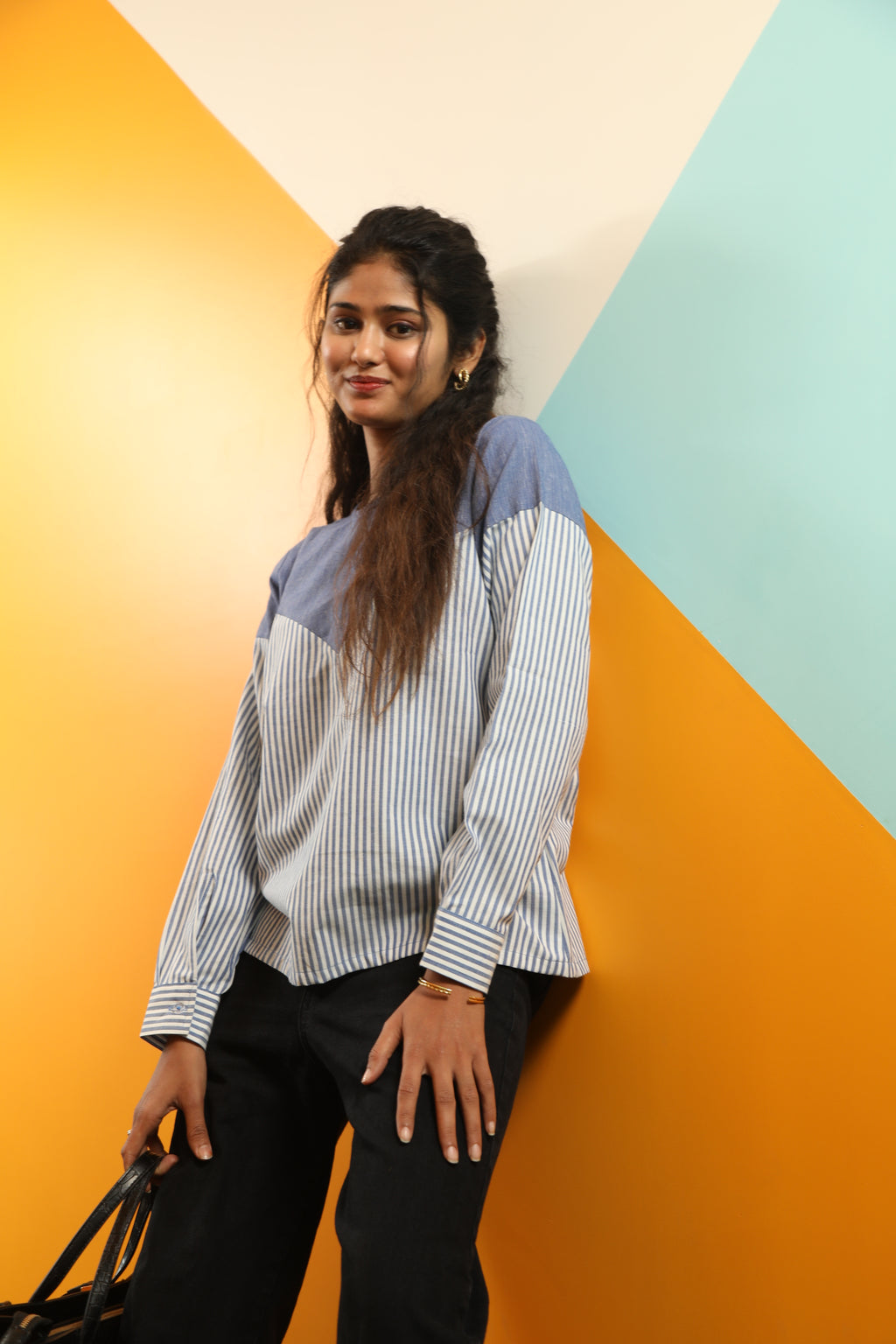 Blue Striped Work Top