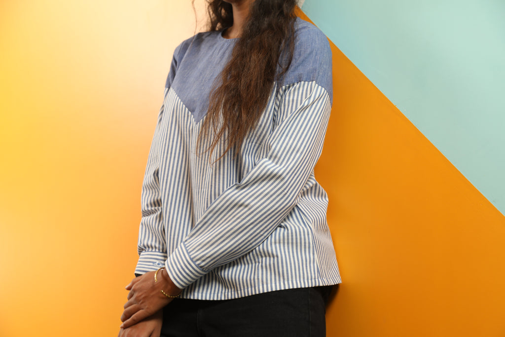 Blue Striped Work Top