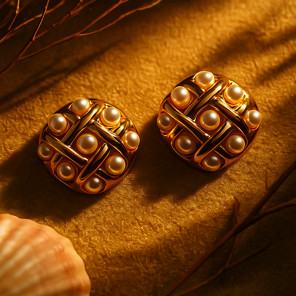 Block Pearl Stud Earring