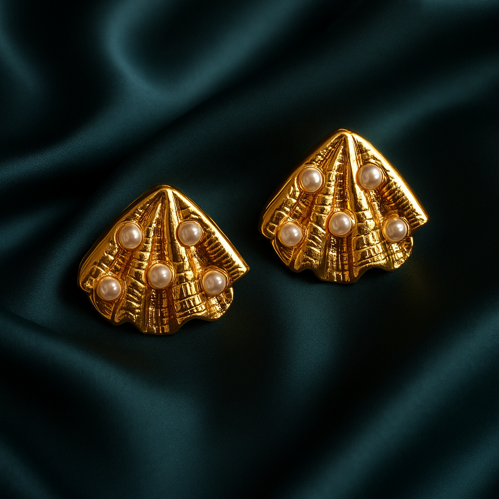 Golden Pearl Wave Earring