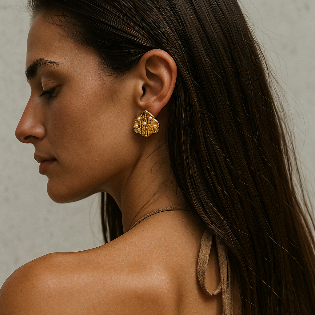 Golden Pearl Wave Earring