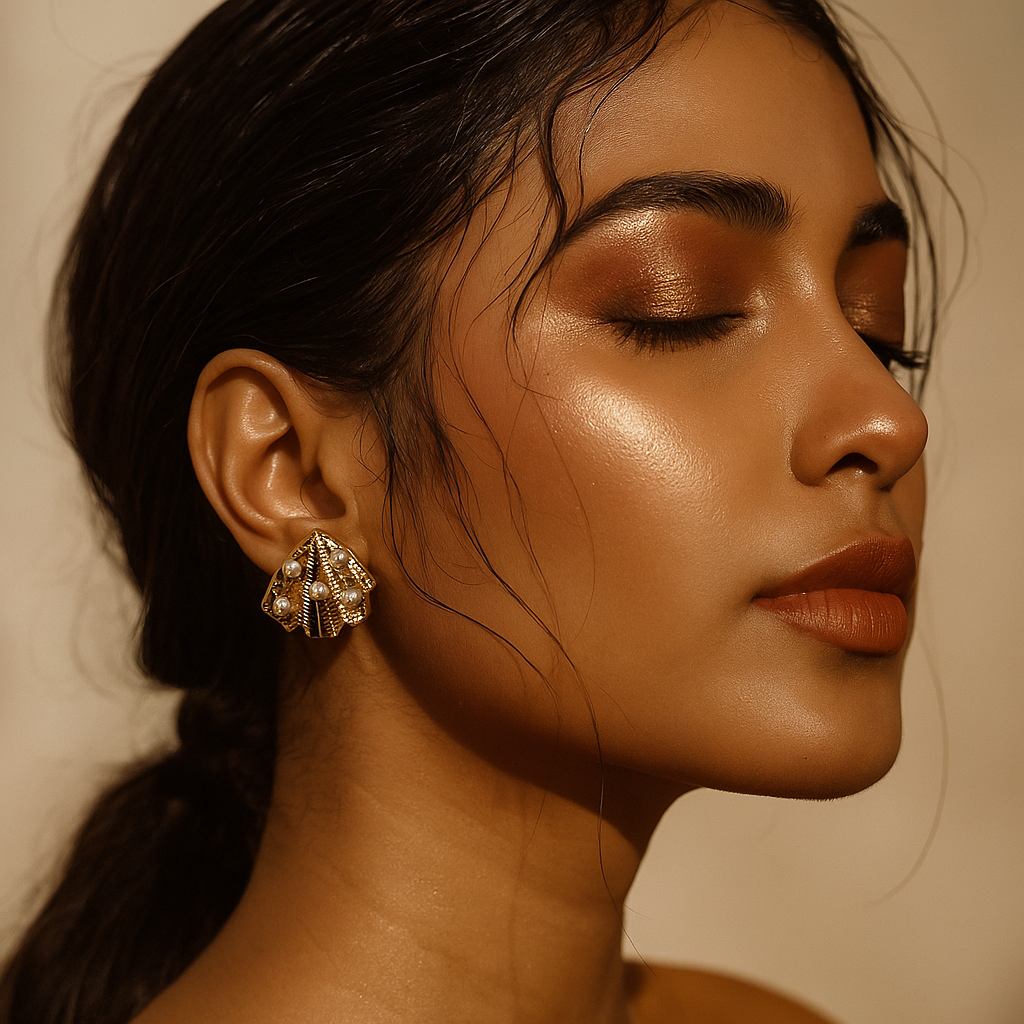 Golden Pearl Wave Earring