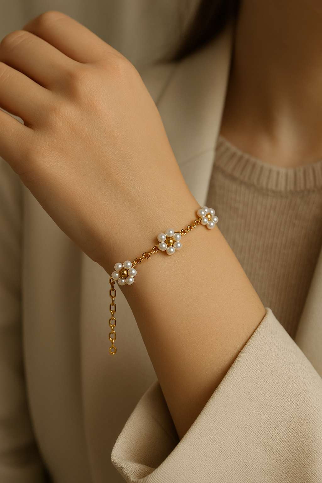 Daisy flower beaded bracelet