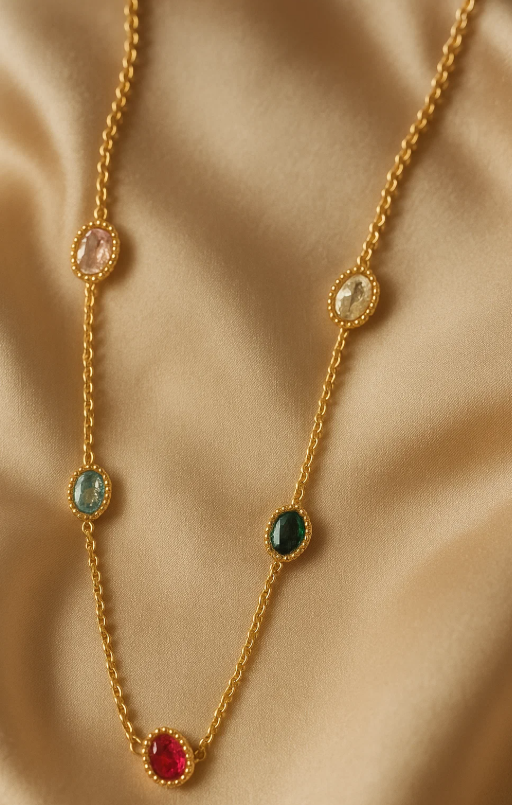 Multiple Colour Stone Golden Necklace