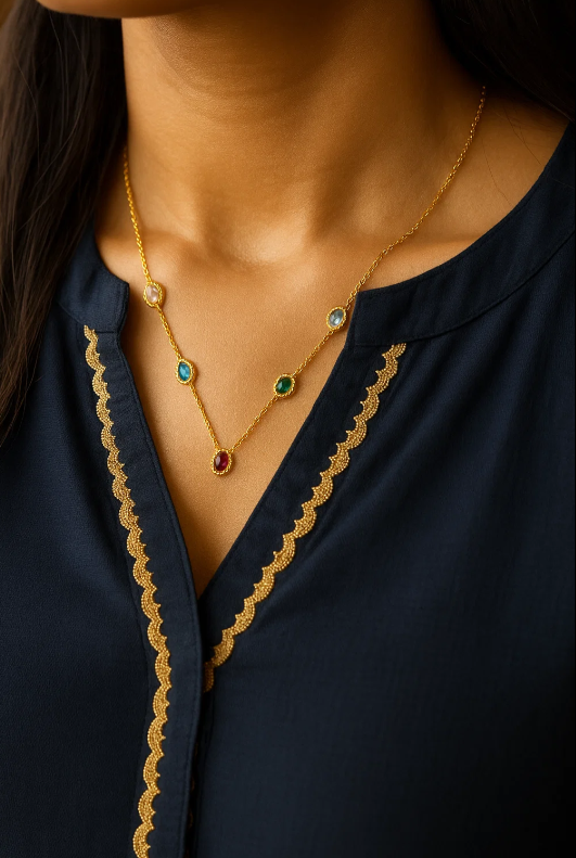Multiple Colour Stone Golden Necklace