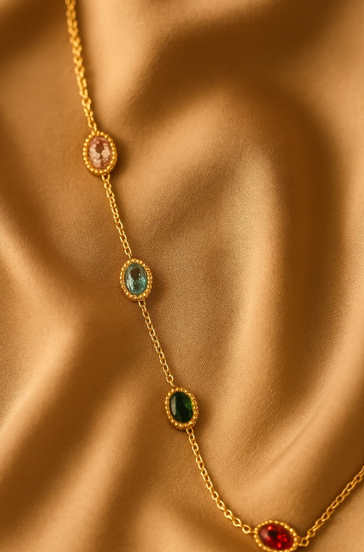 Multiple Colour Stone Golden Necklace