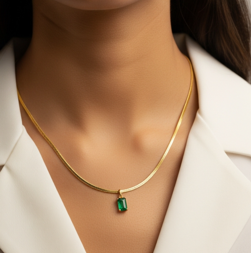 Golden Emerald Green Necklace