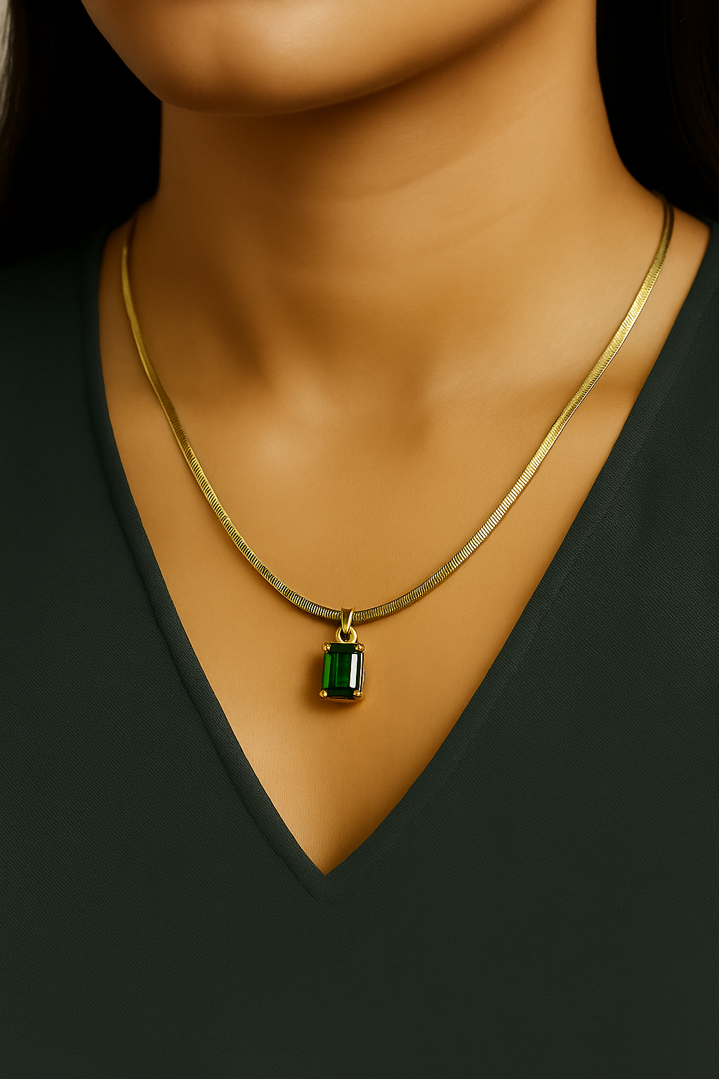 Golden Emerald Green Necklace