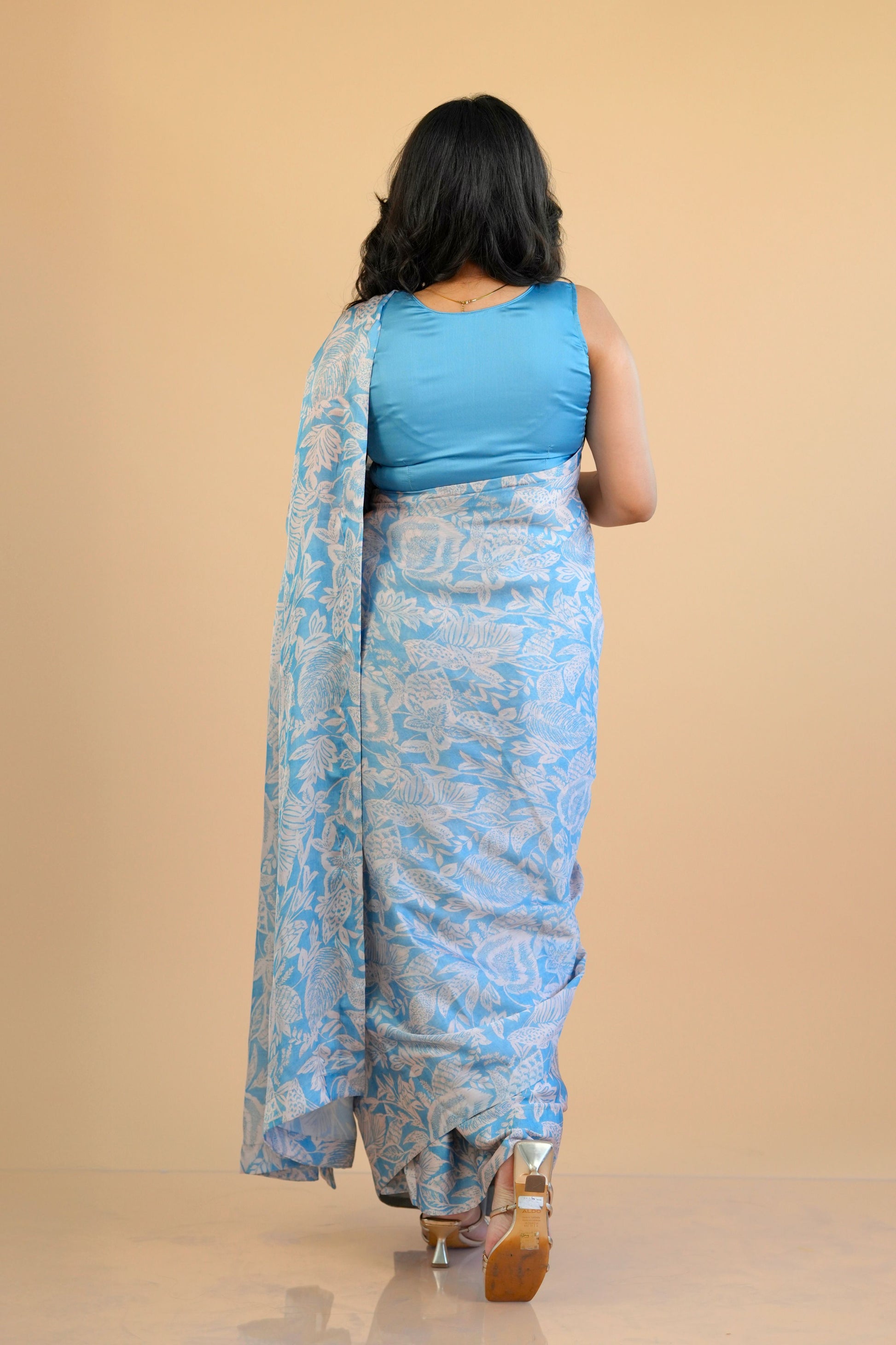 Blue Ready to Wear Satin Georgette saree with Pre-Stitched Blouse