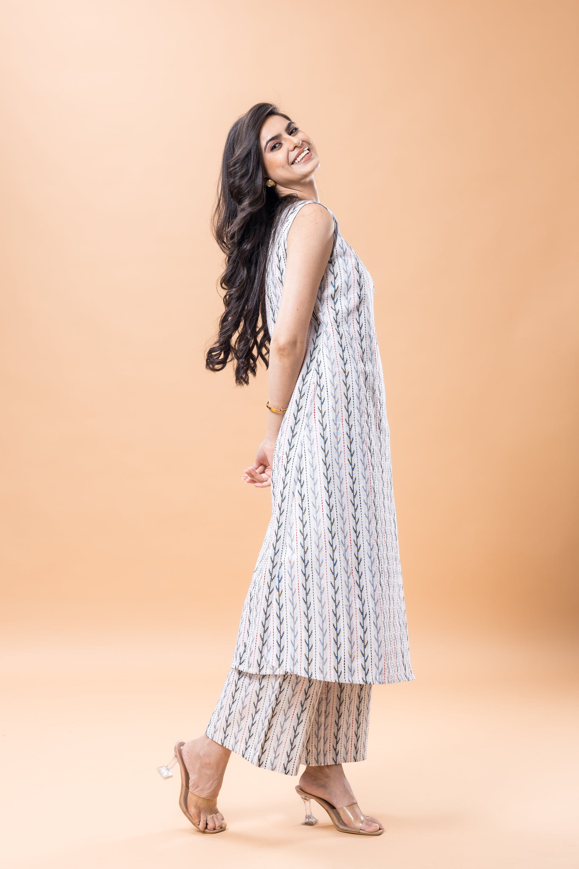 Pure Cotton Angrakha kurta pant set white