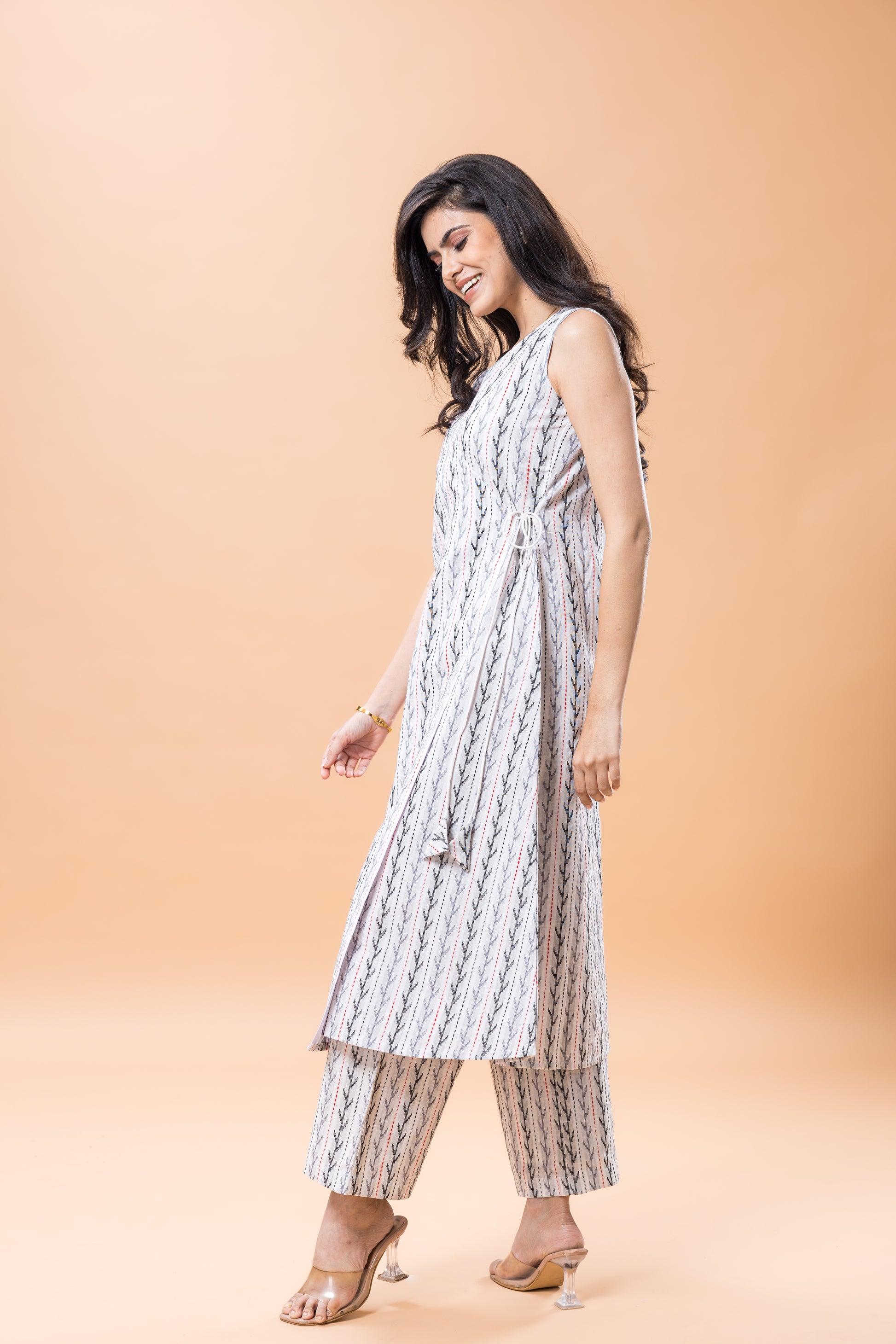 Pure Cotton Angrakha kurta pant set white
