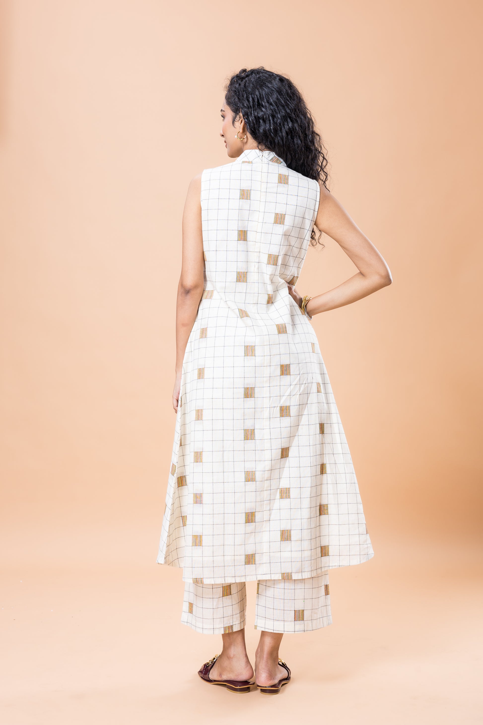 Pure Cotton Off-white checkerd Kurta pant set