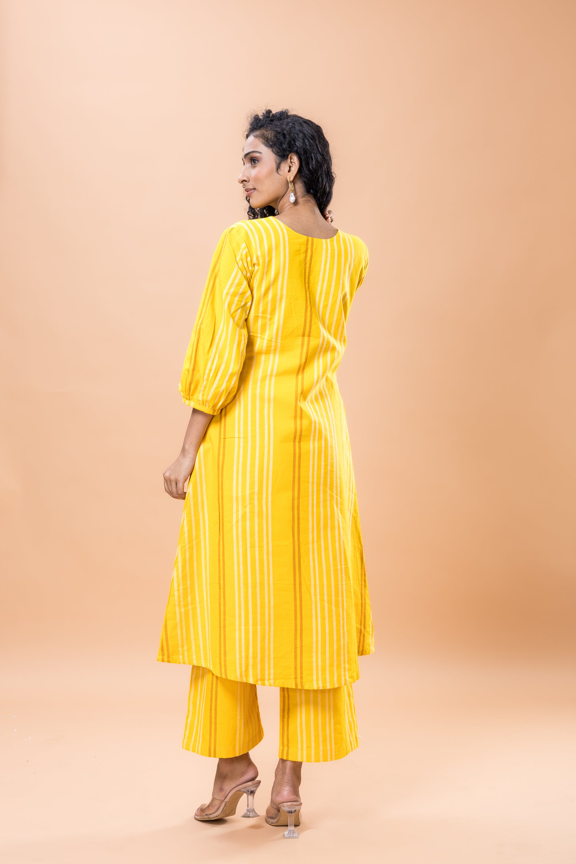 Pure Cotton Yellow striped kurta pant set