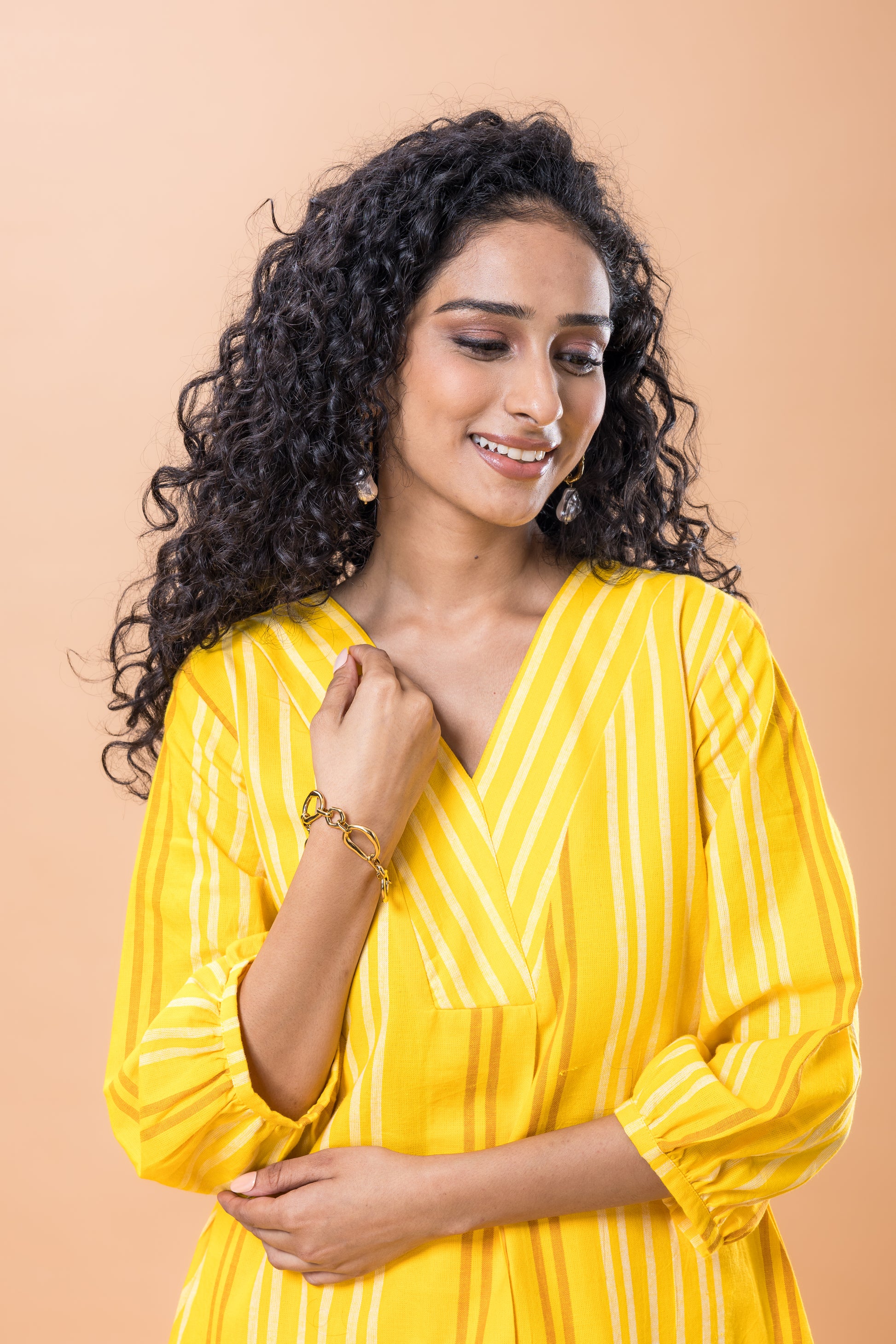 Pure Cotton Yellow striped kurta pant set