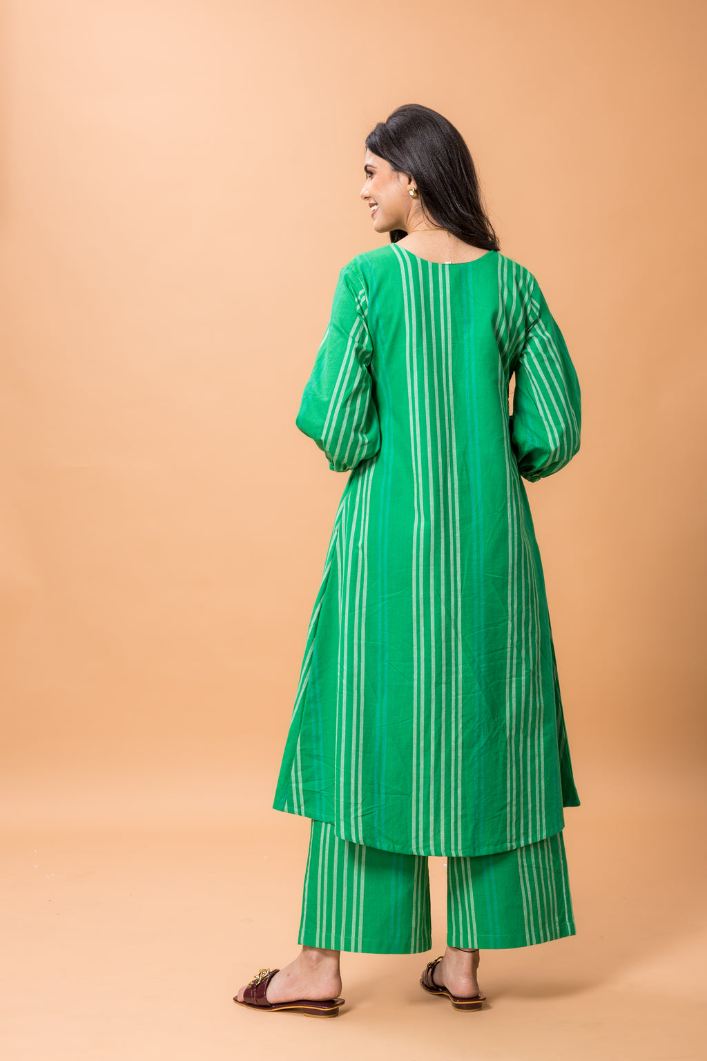 Pure Cotton Green striped kurta pant set