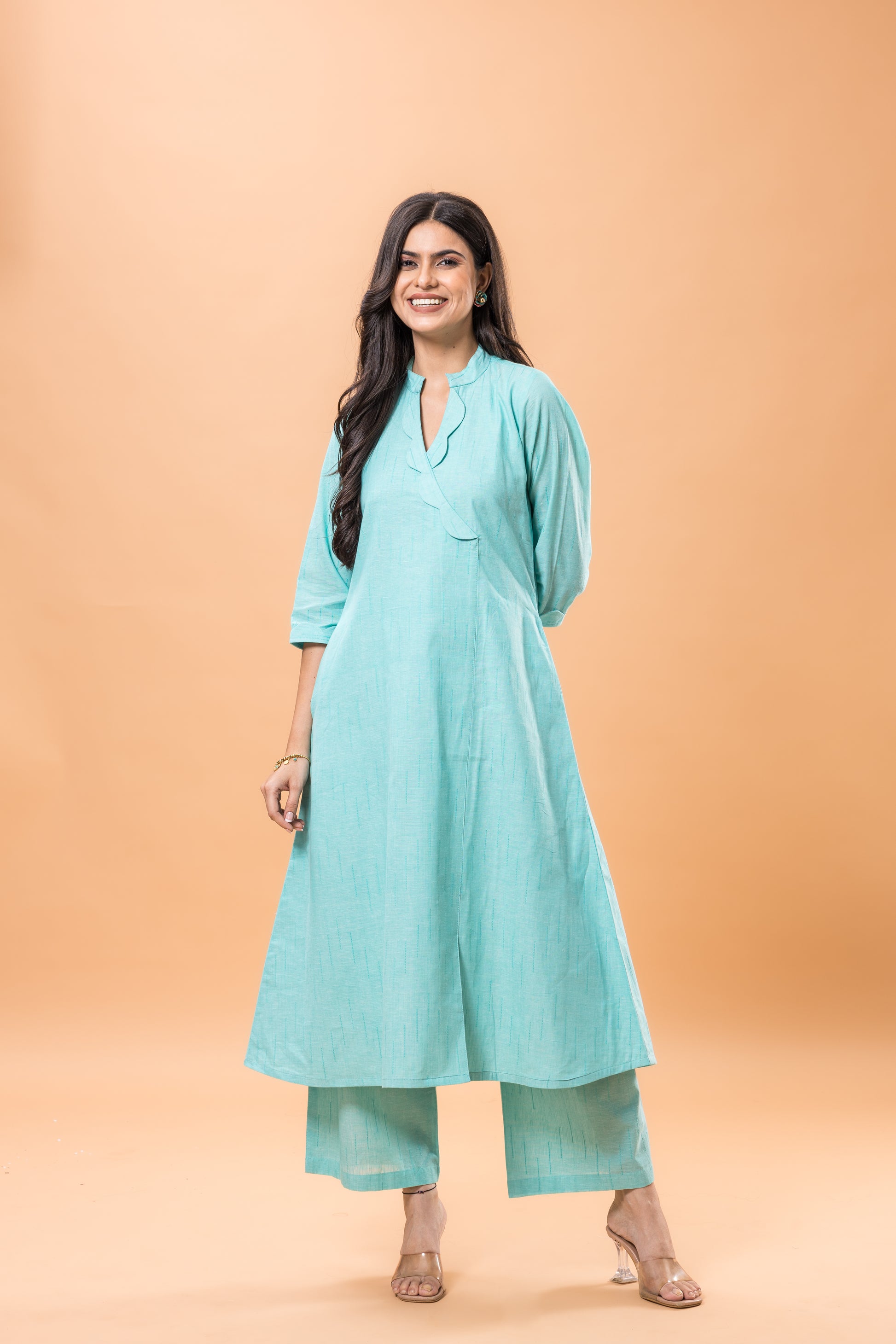 Pure Cotton Aqua blue A-line kurta pant set