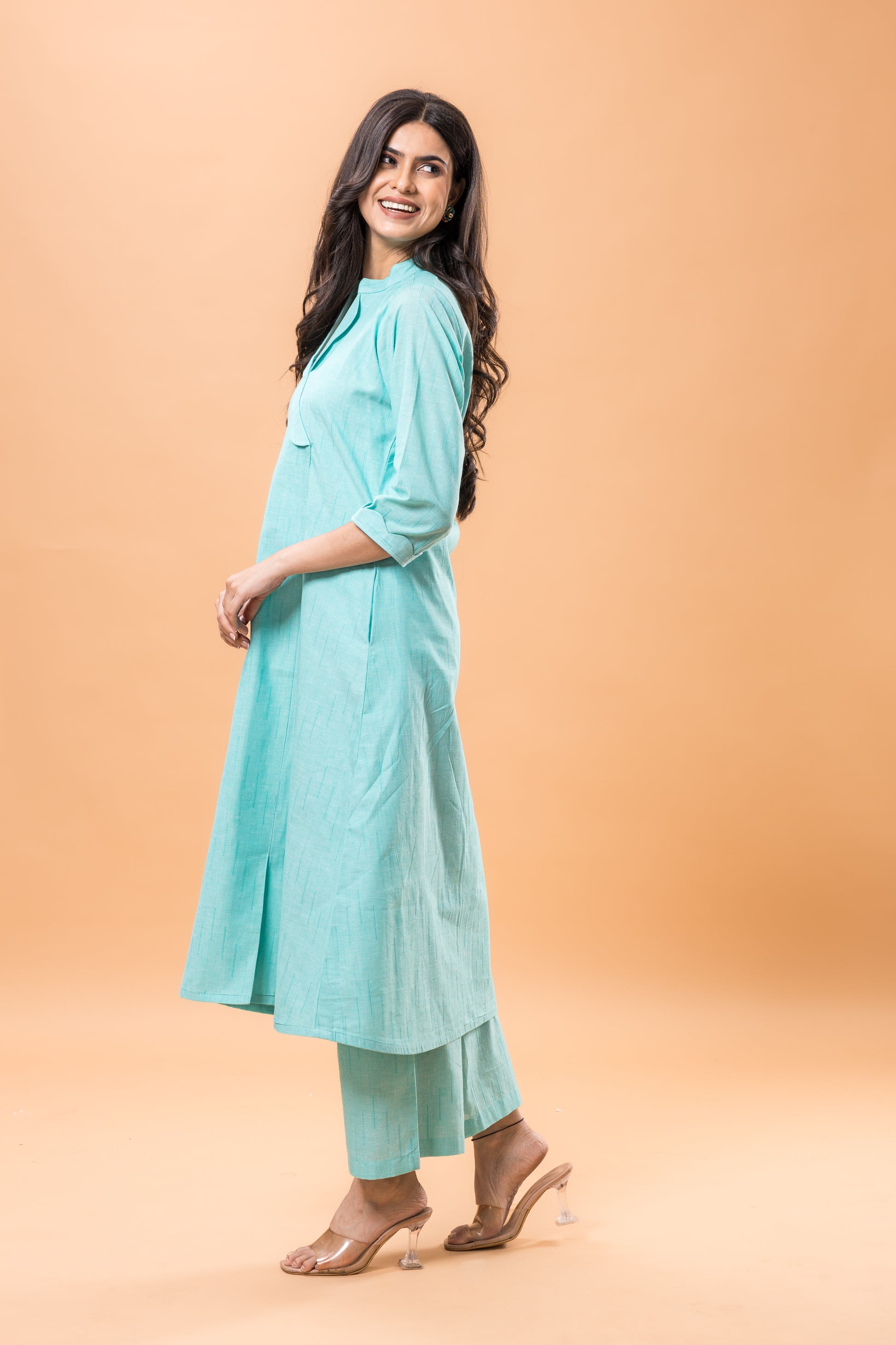 Pure Cotton Aqua blue A-line kurta pant set