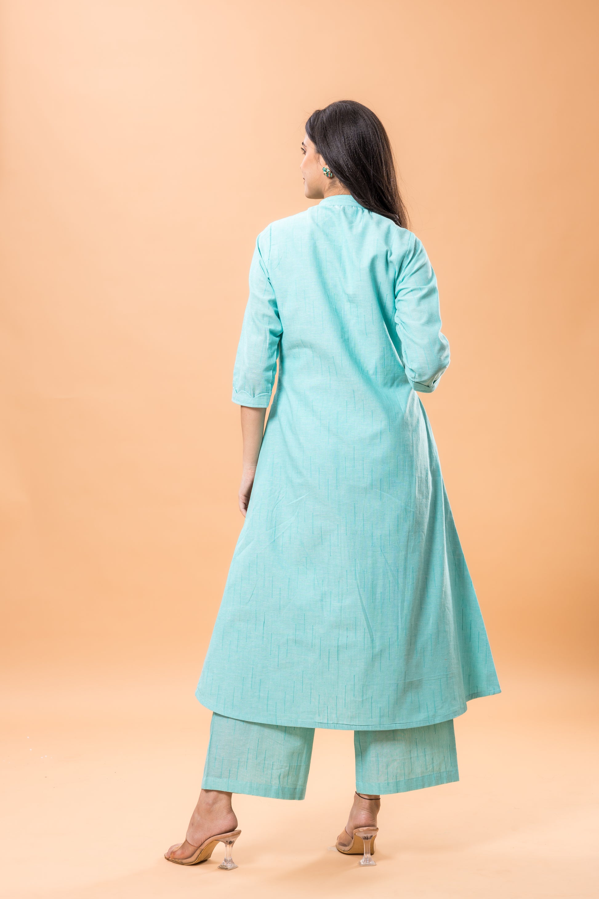 Pure Cotton Aqua blue A-line kurta pant set